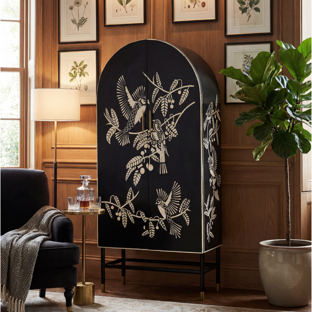 Foresto Cabinet – Black & White Bone Inlay