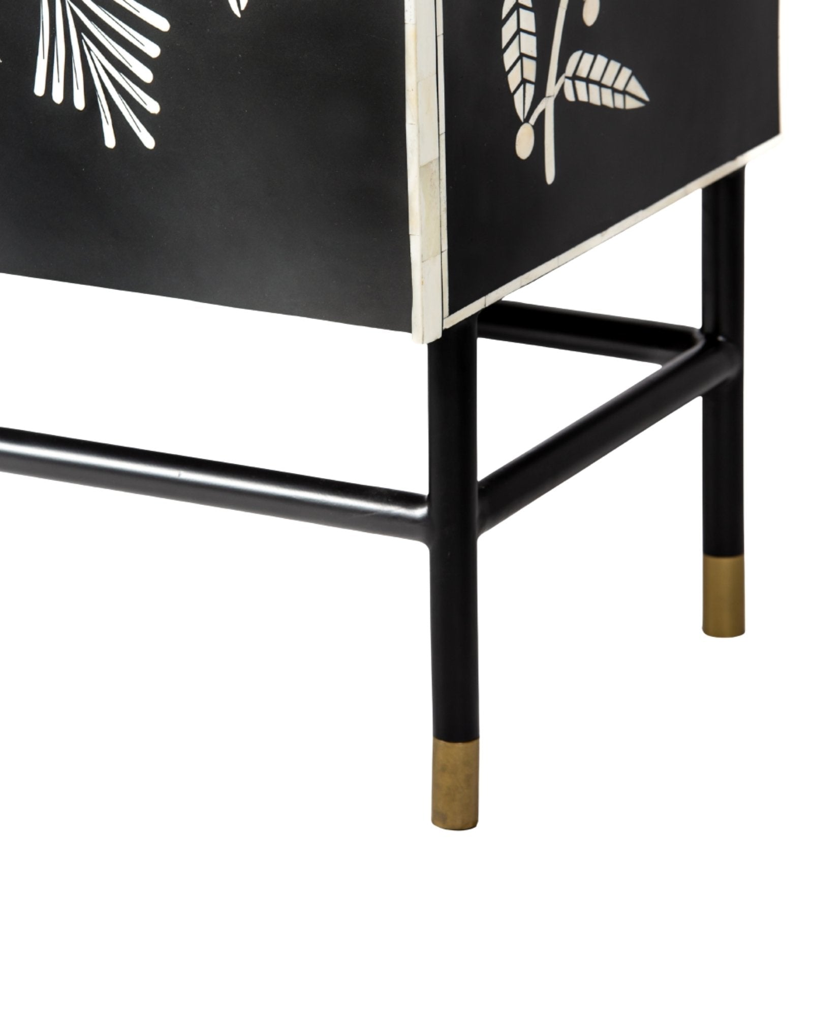 Handcrafted white bone inlay cabinet by Tabeer Homes, featuring bird and leaf motifs on mango wood with brass handles and global delivery.