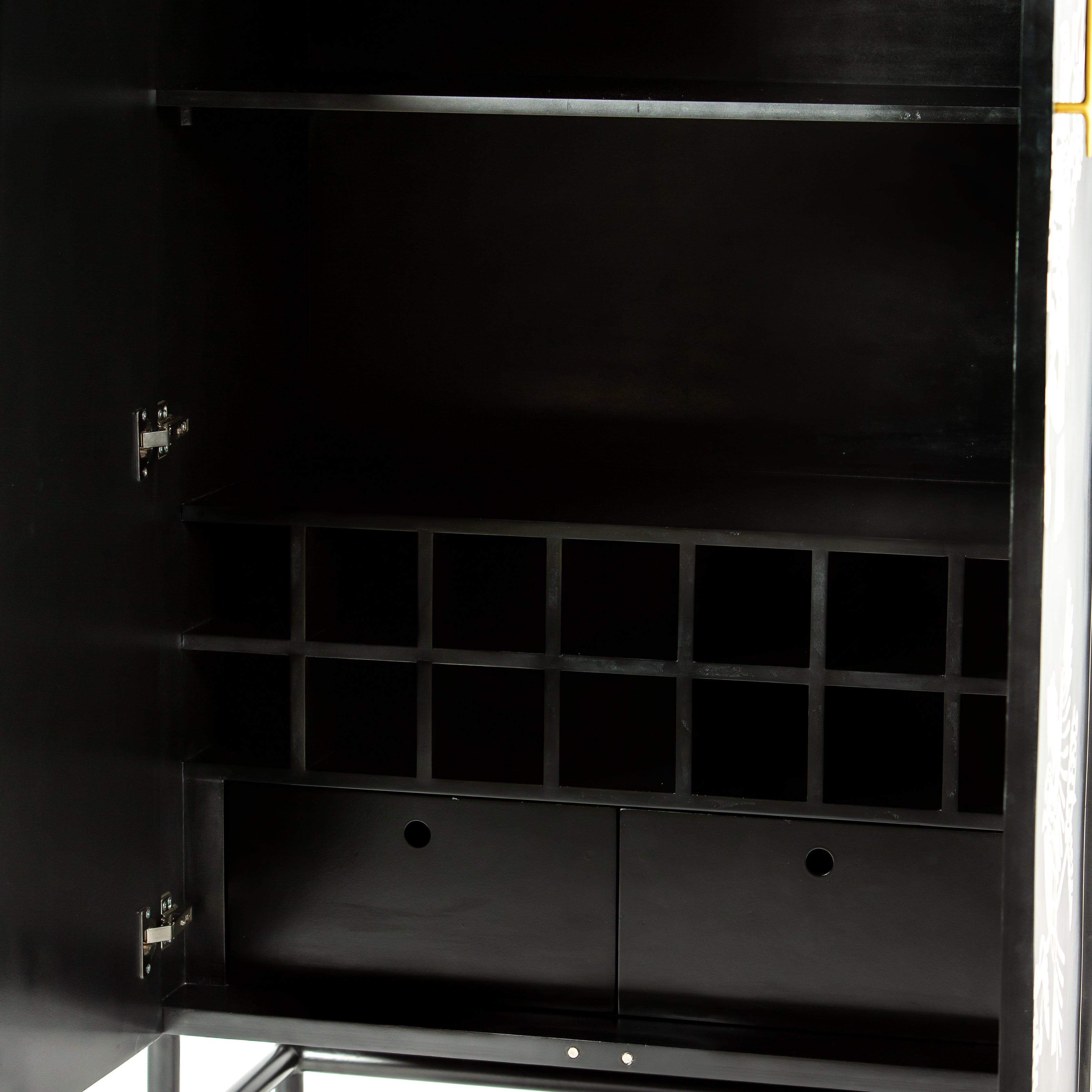 Handcrafted white bone inlay cabinet by Tabeer Homes, featuring bird and leaf motifs on mango wood with brass handles and global delivery.