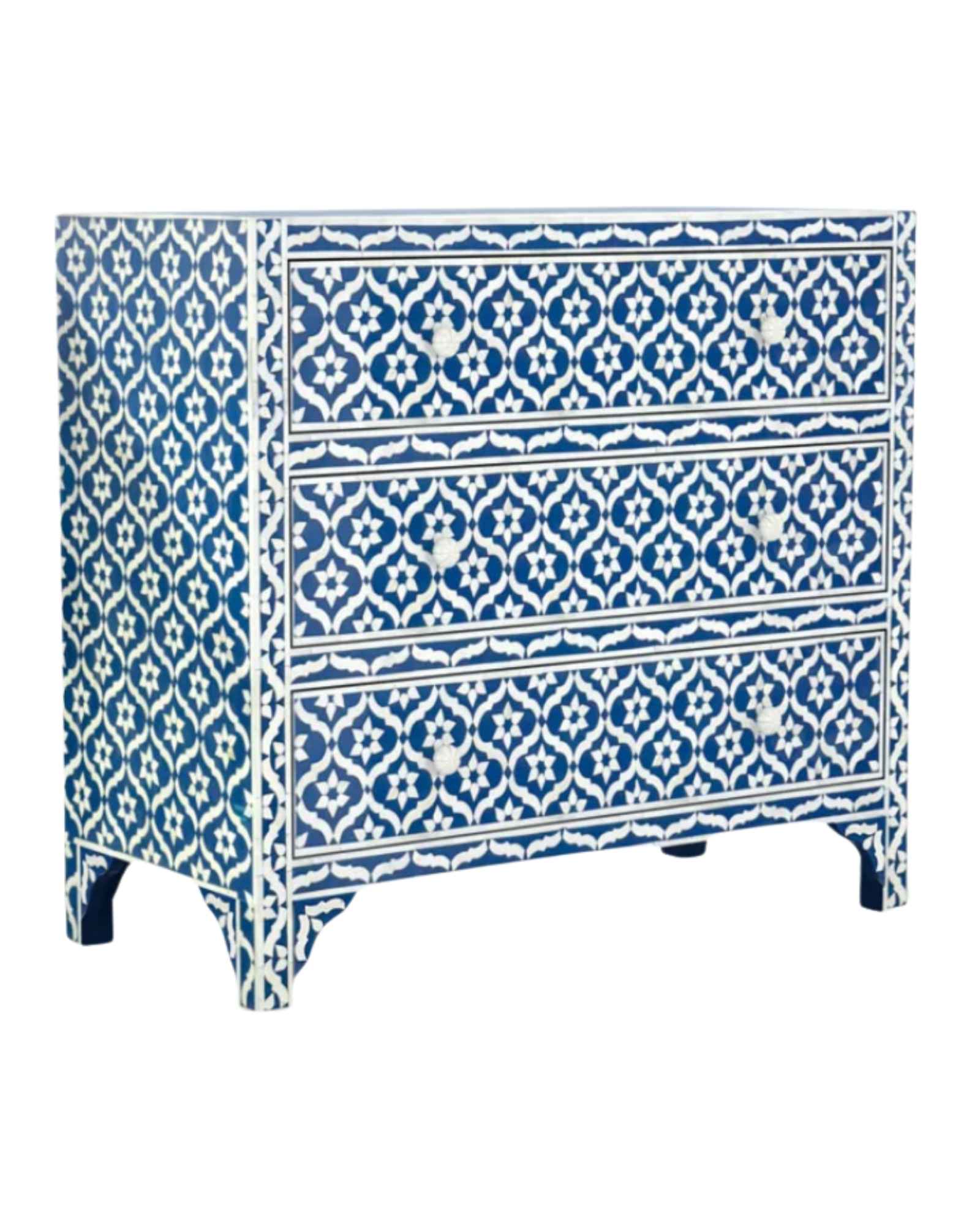 Inayat Chest of Drawers Blue Bone Inlay in Geometric Pattern by Tabeer Homes