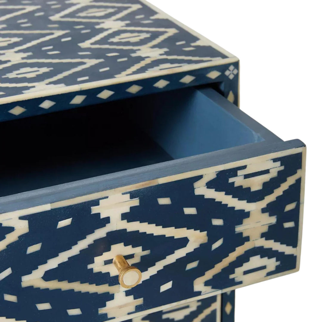 Jade Chest of Drawers - Blue and White Bone Inlay - Tabeer Homes