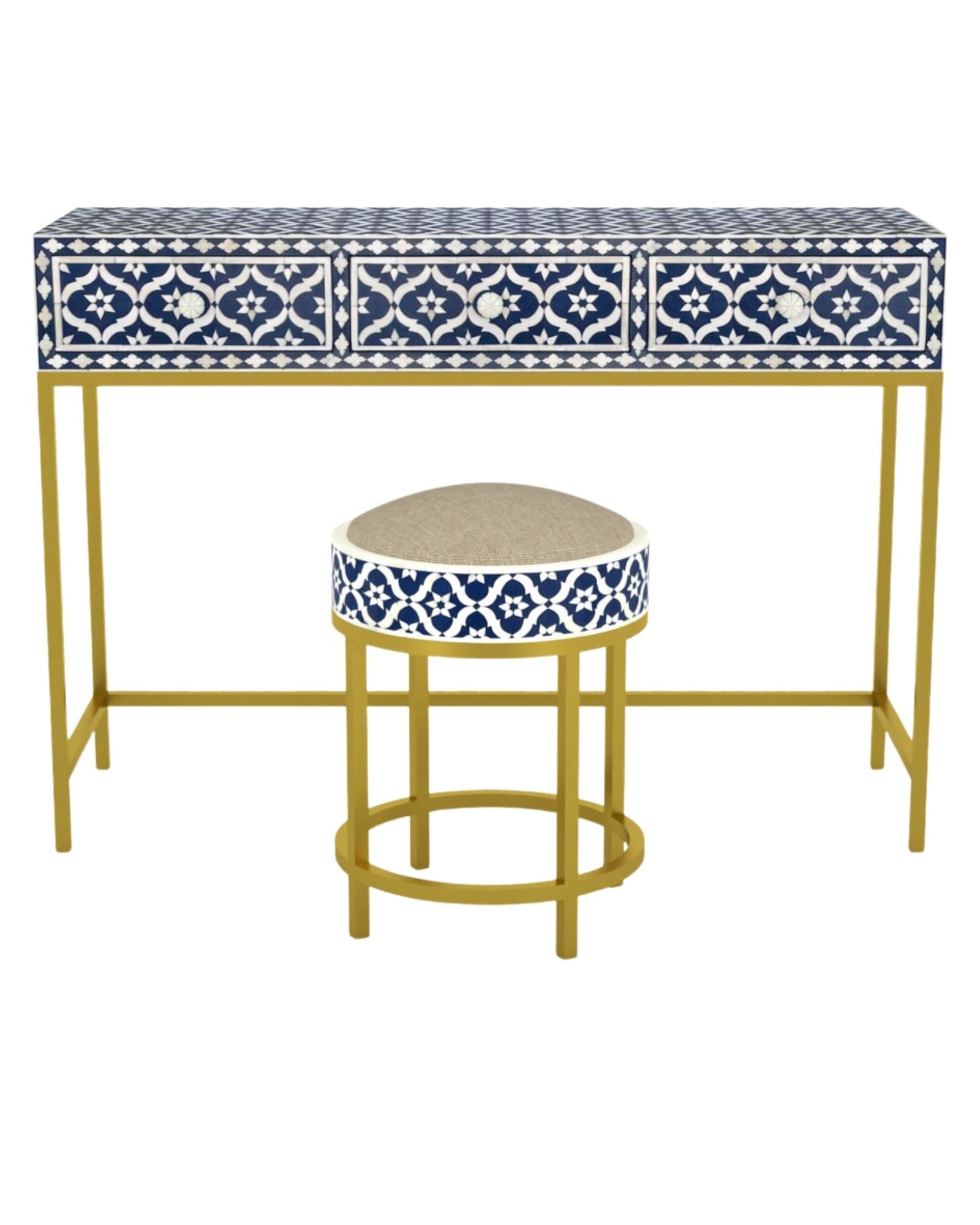 Inayat Dresser Console & Stool - Navy Blue Bone Inlay