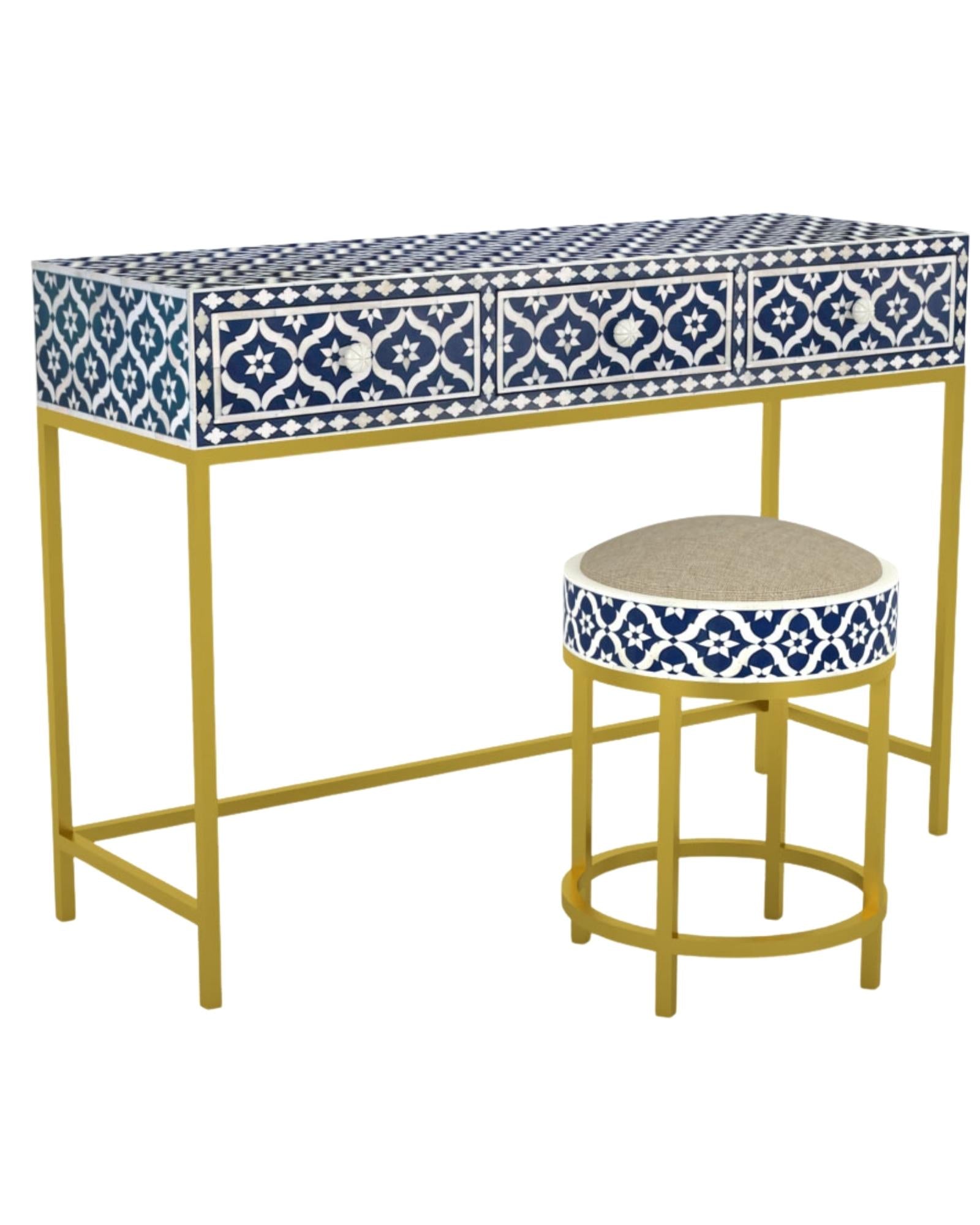 Inayat Dresser Console & Stool - Navy Blue Bone Inlay