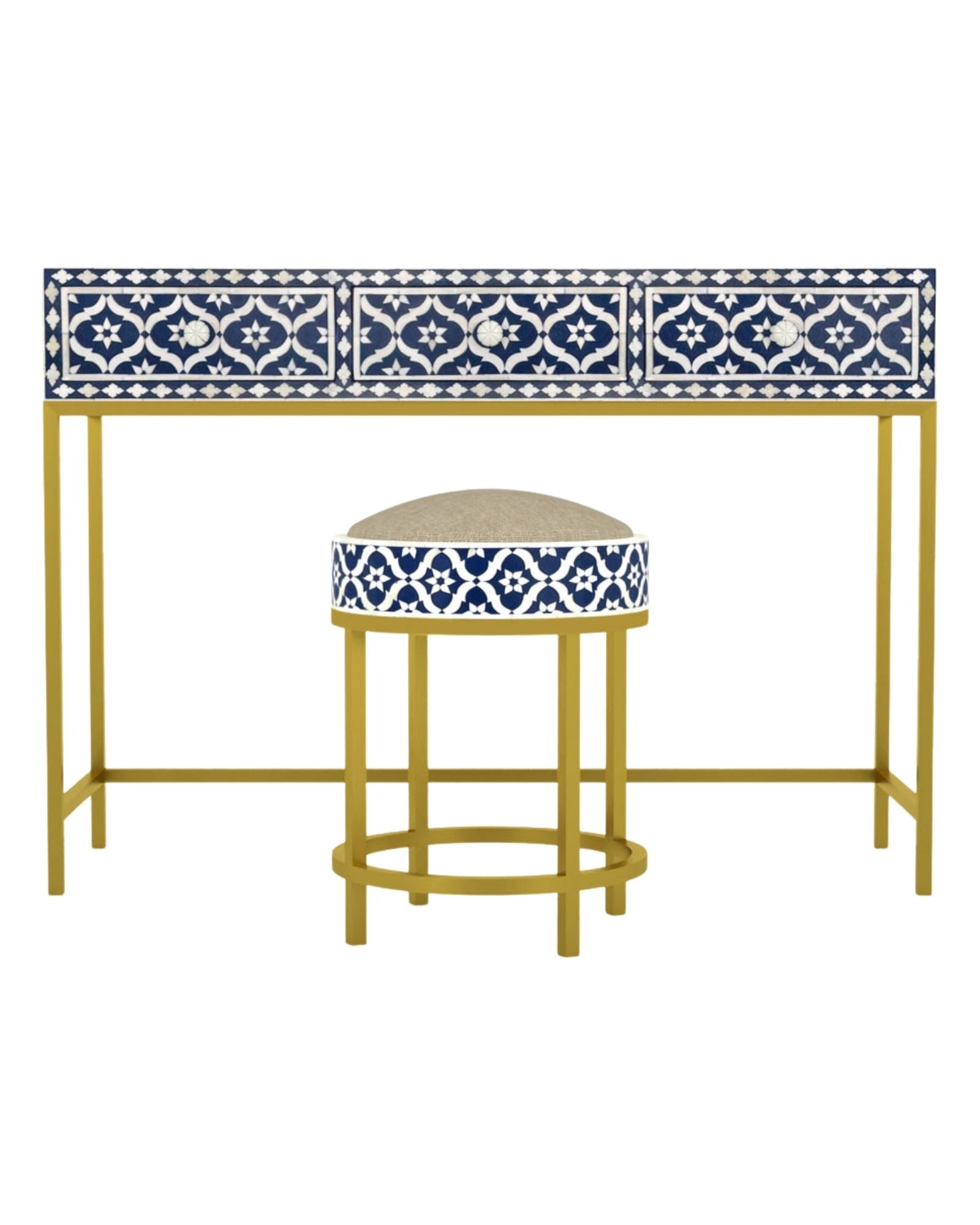 Inayat Dresser Console & Stool - Navy Blue Bone Inlay