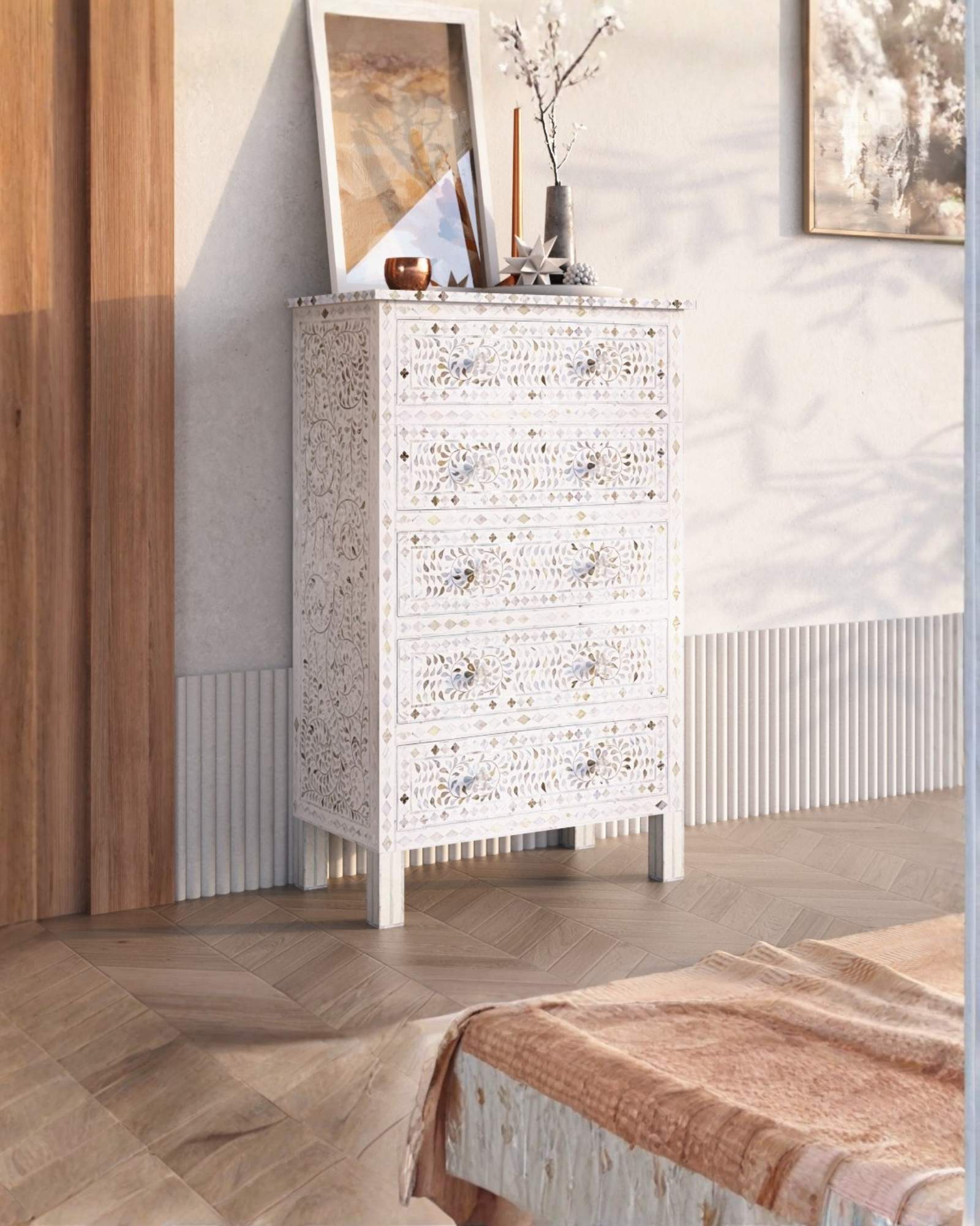 Iris Big Chest of Drawers - White Mother of Pearl - Tabeer Homes