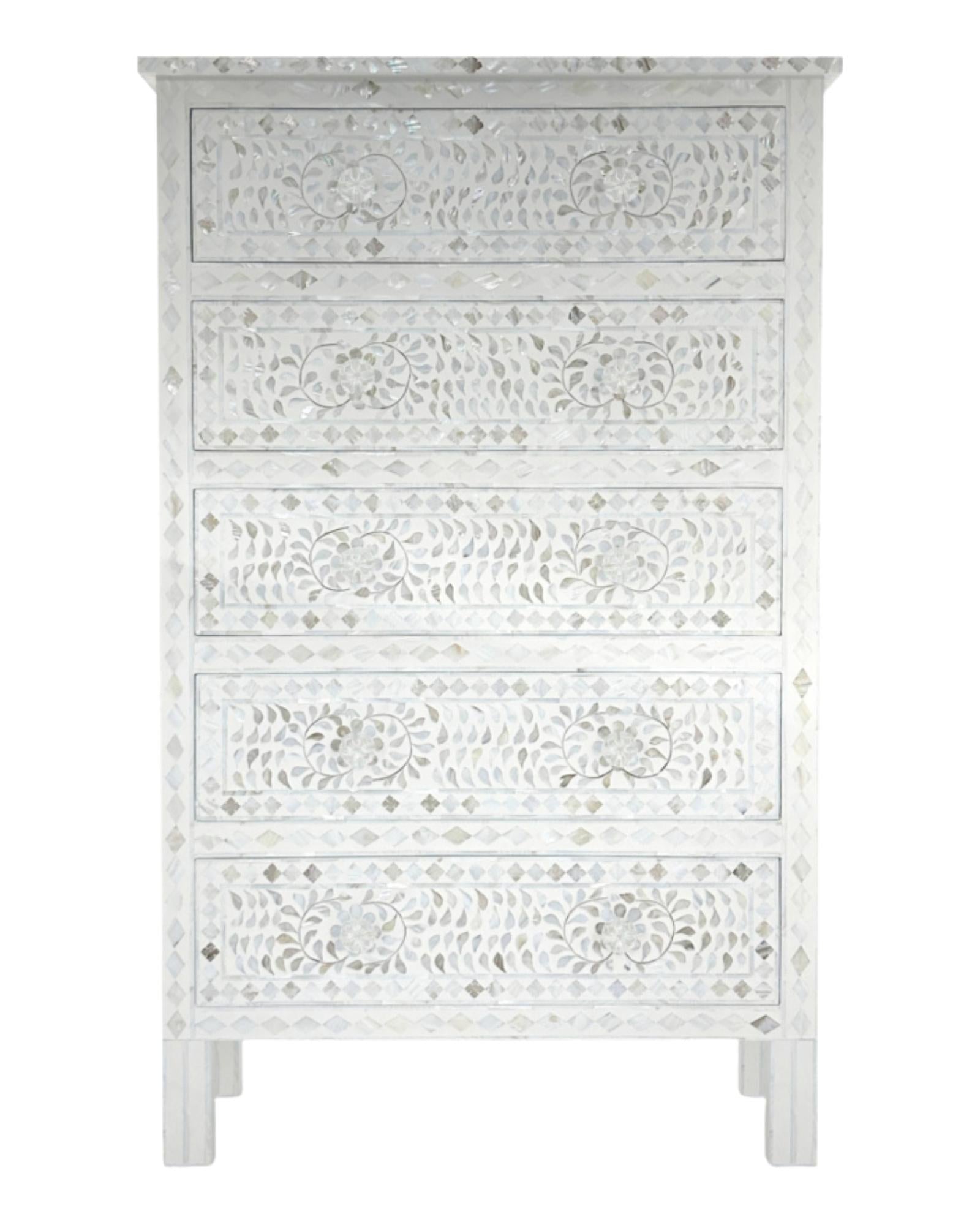 Iris Big Chest of Drawers - White Mother of Pearl - Tabeer Homes