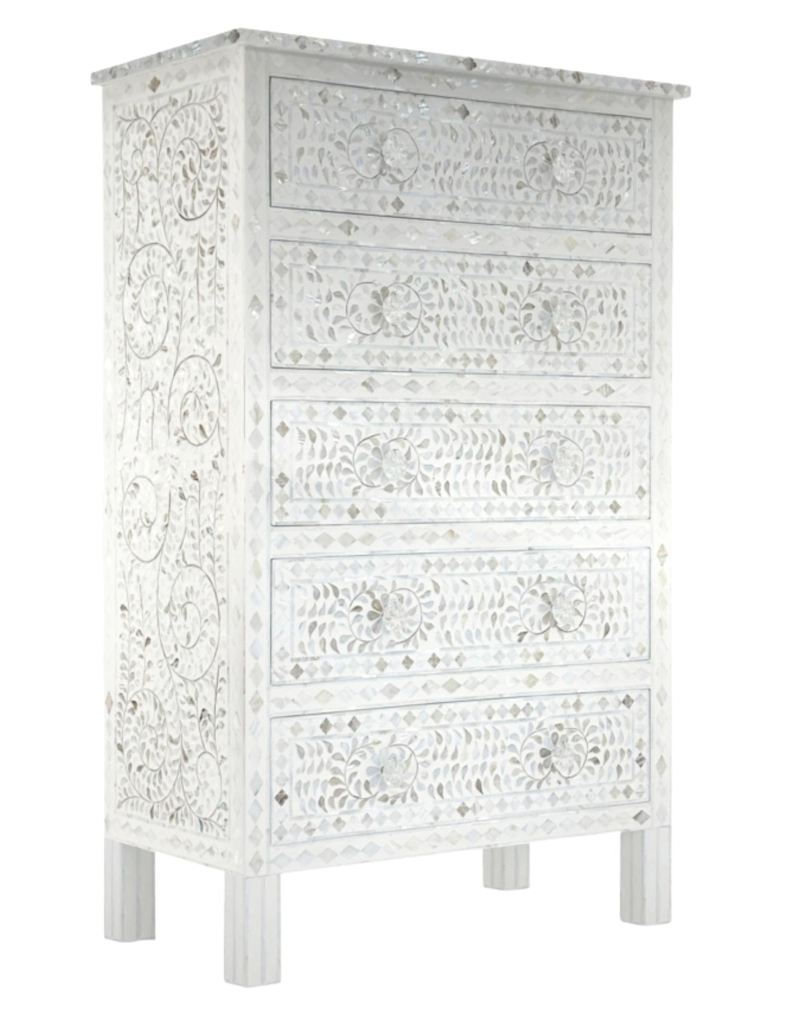 Iris Big Chest of Drawers - White Mother of Pearl - Tabeer Homes