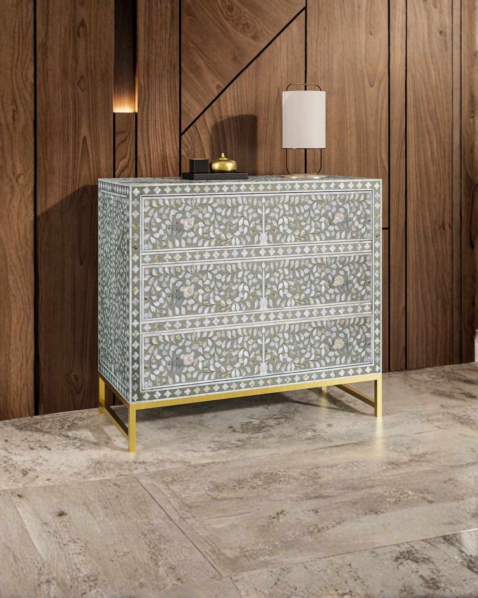 Iris Chest of Drawers - Grey Mother of Pearl Inlay