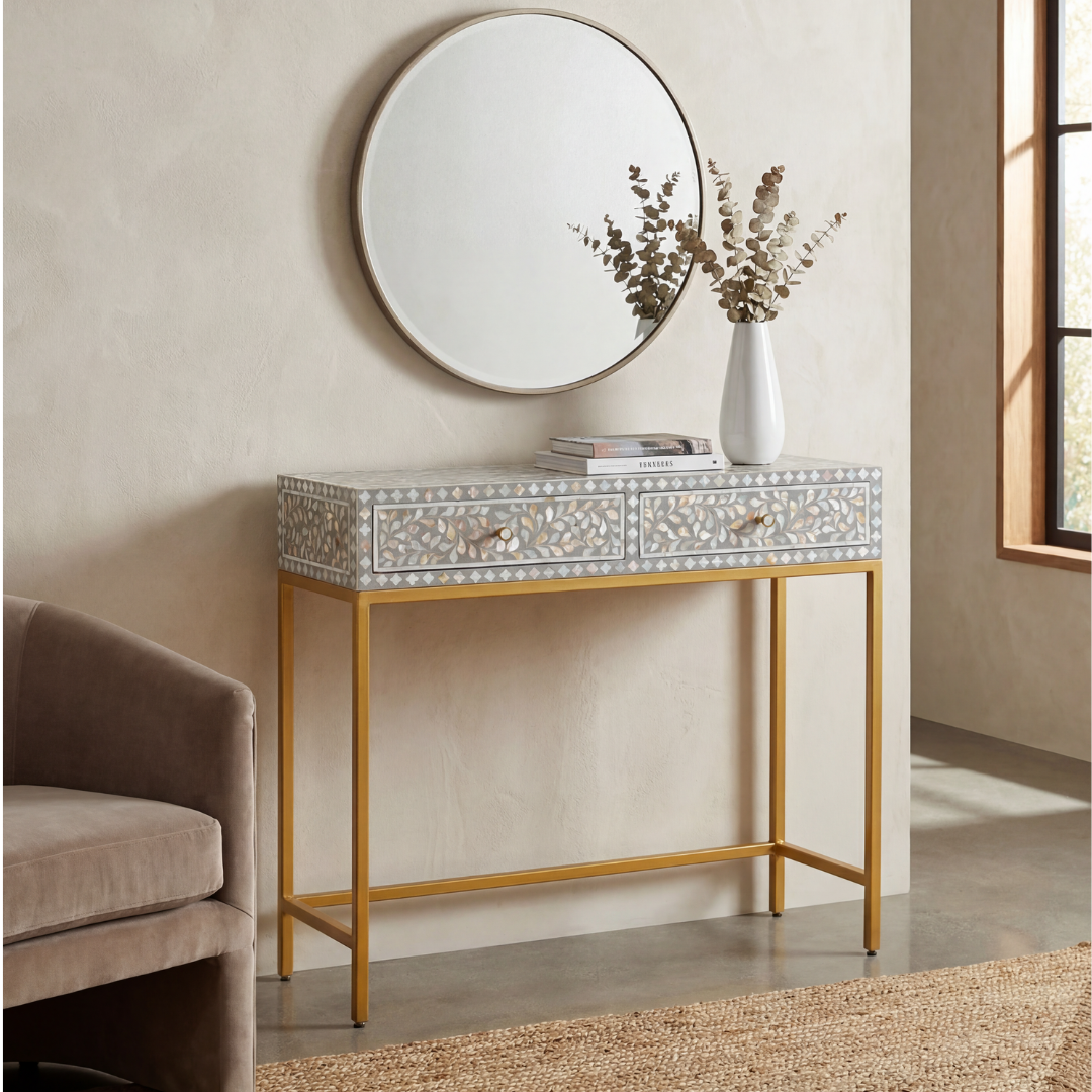 Iris Mini Dresser Console - Grey Mother of Pearl Inlay