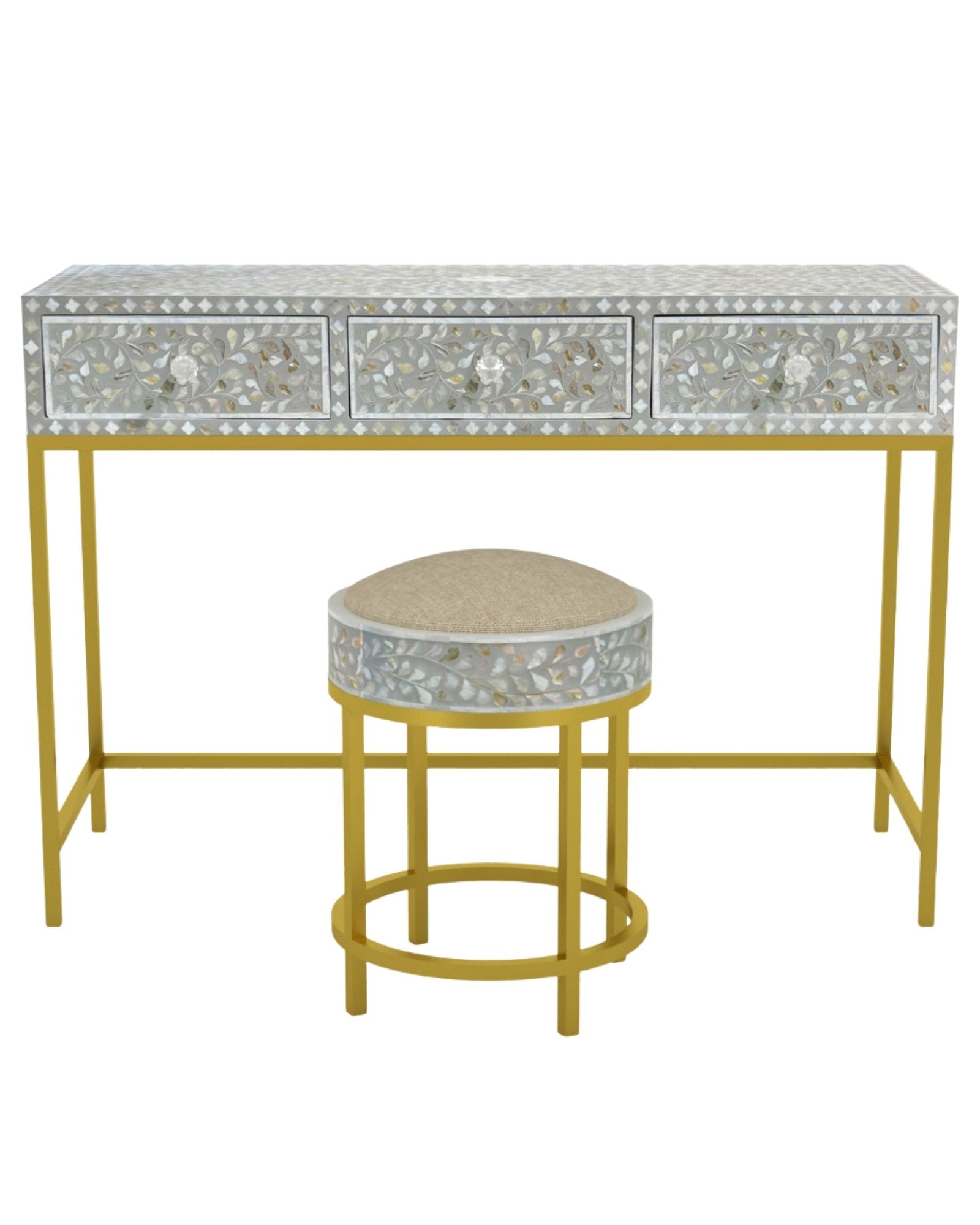 Seema Dresser Console & Stool - Grey Mother of Pearl - Tabeer Homes