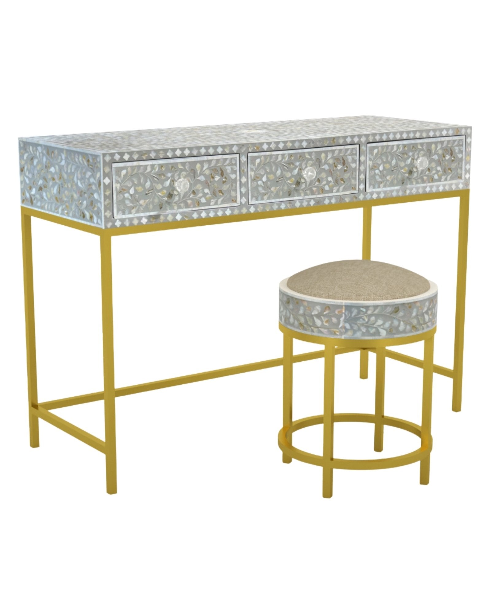 Seema Dresser Console & Stool - Grey Mother of Pearl - Tabeer Homes