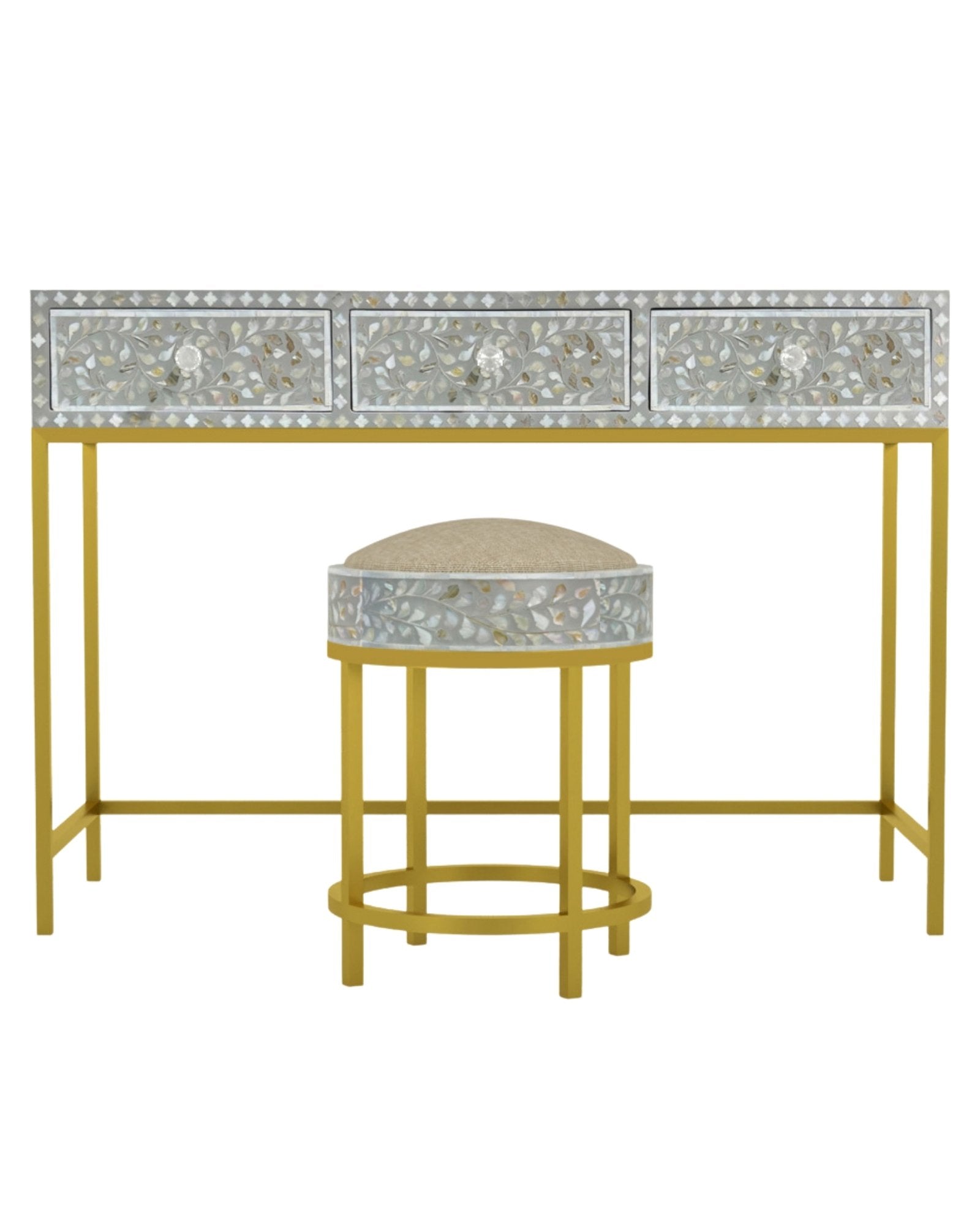 Seema Dresser Console & Stool - Grey Mother of Pearl - Tabeer Homes