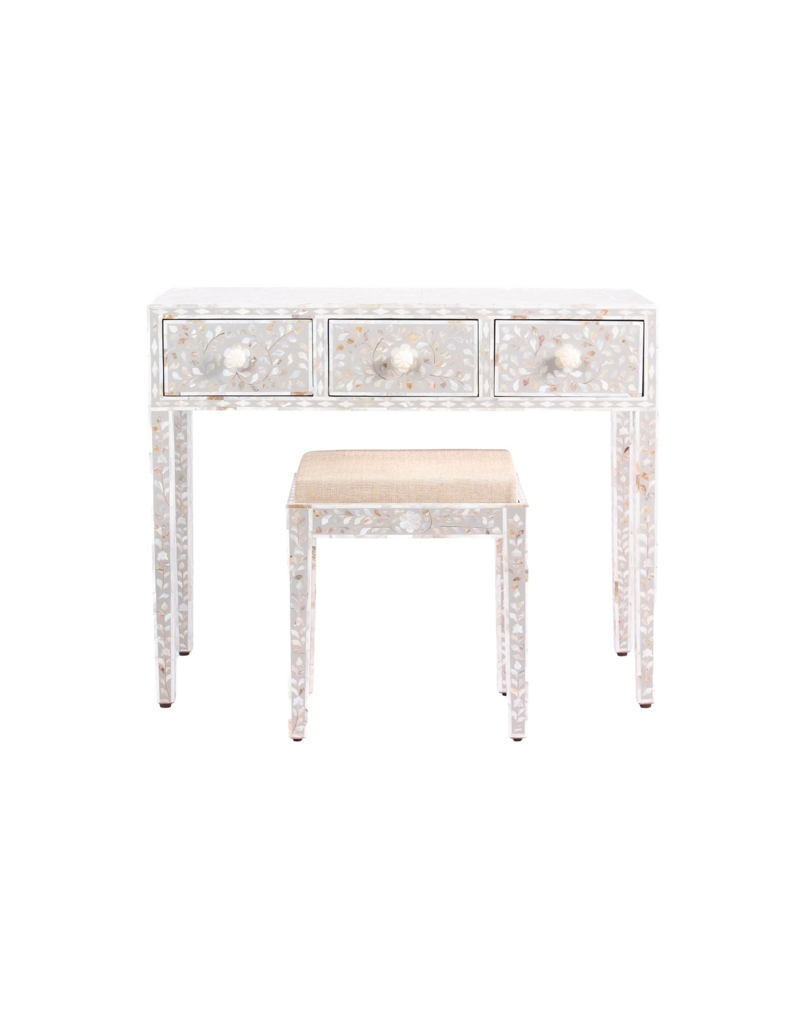 Iris Dresser Console & Stool - Pale Grey Mother of Pearl