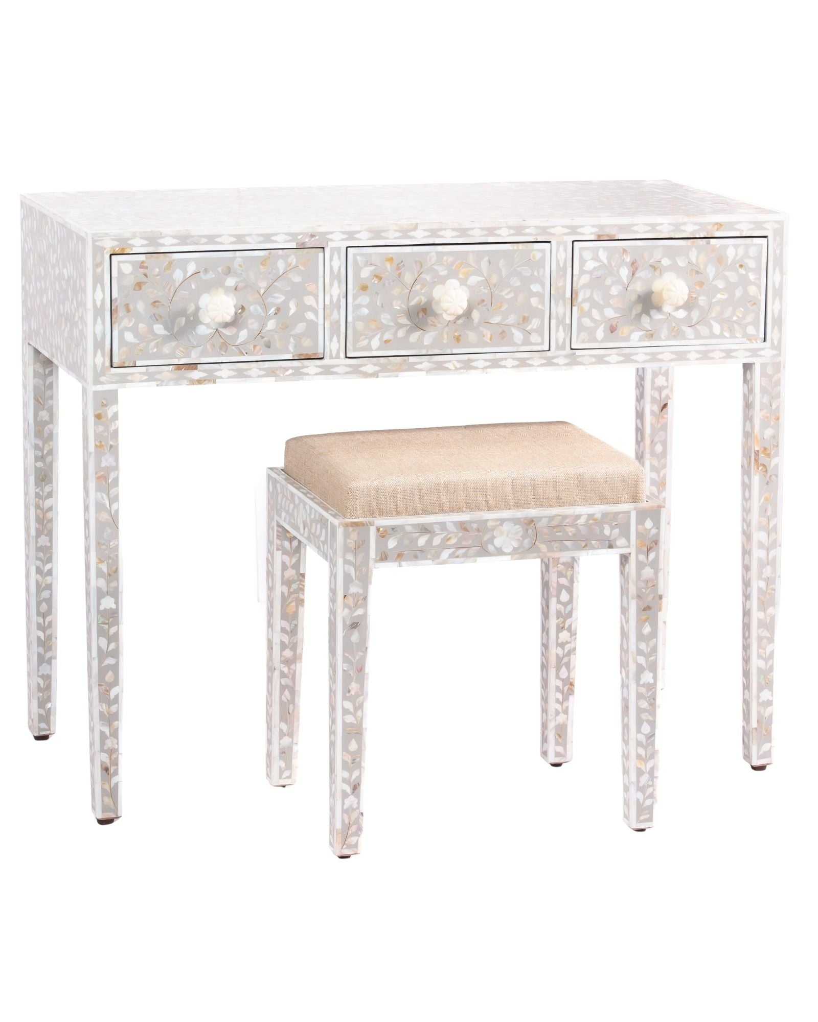 Iris Dresser Console & Stool - Pale Grey Mother of Pearl