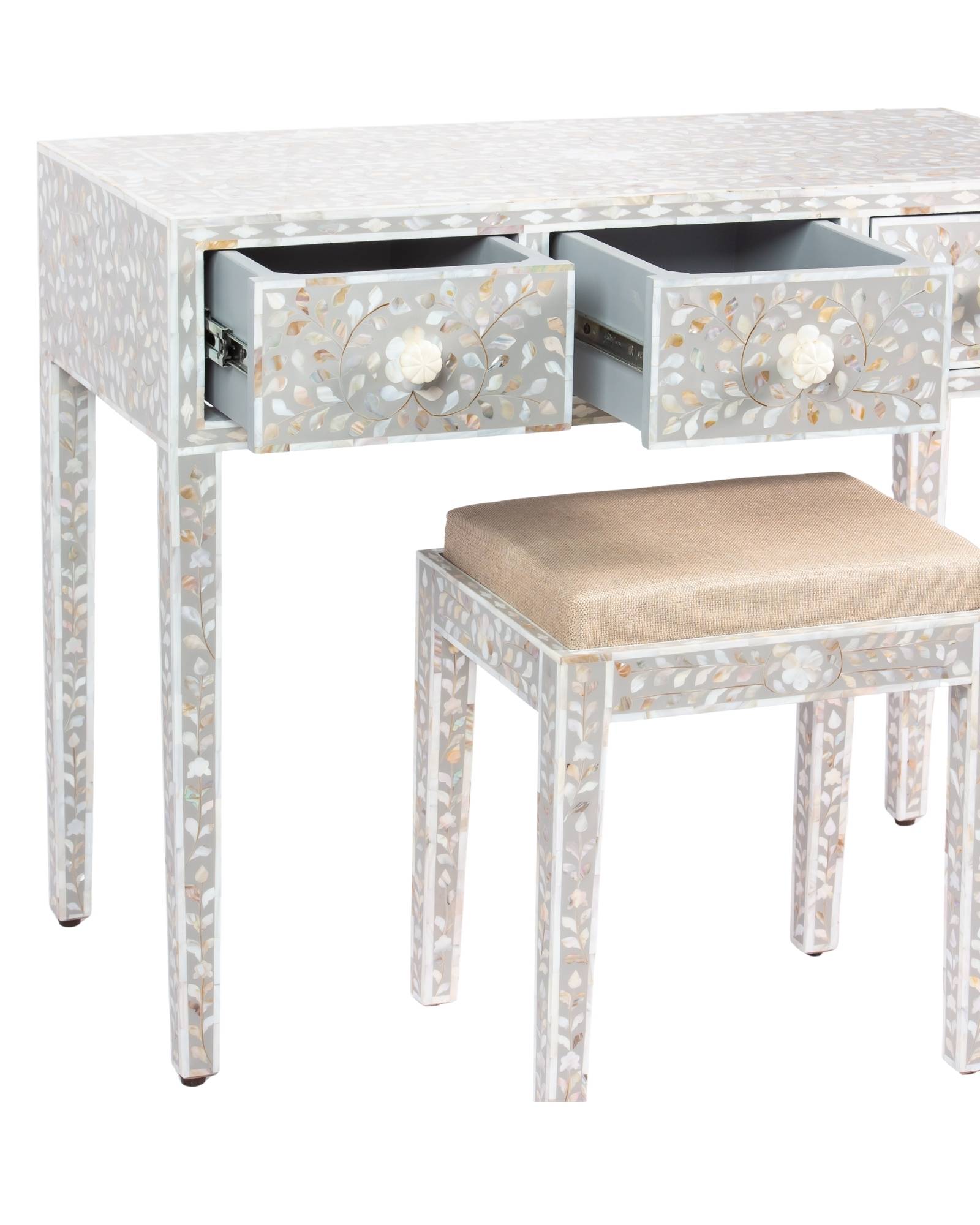 Iris Dresser Console & Stool - Pale Grey Mother of Pearl