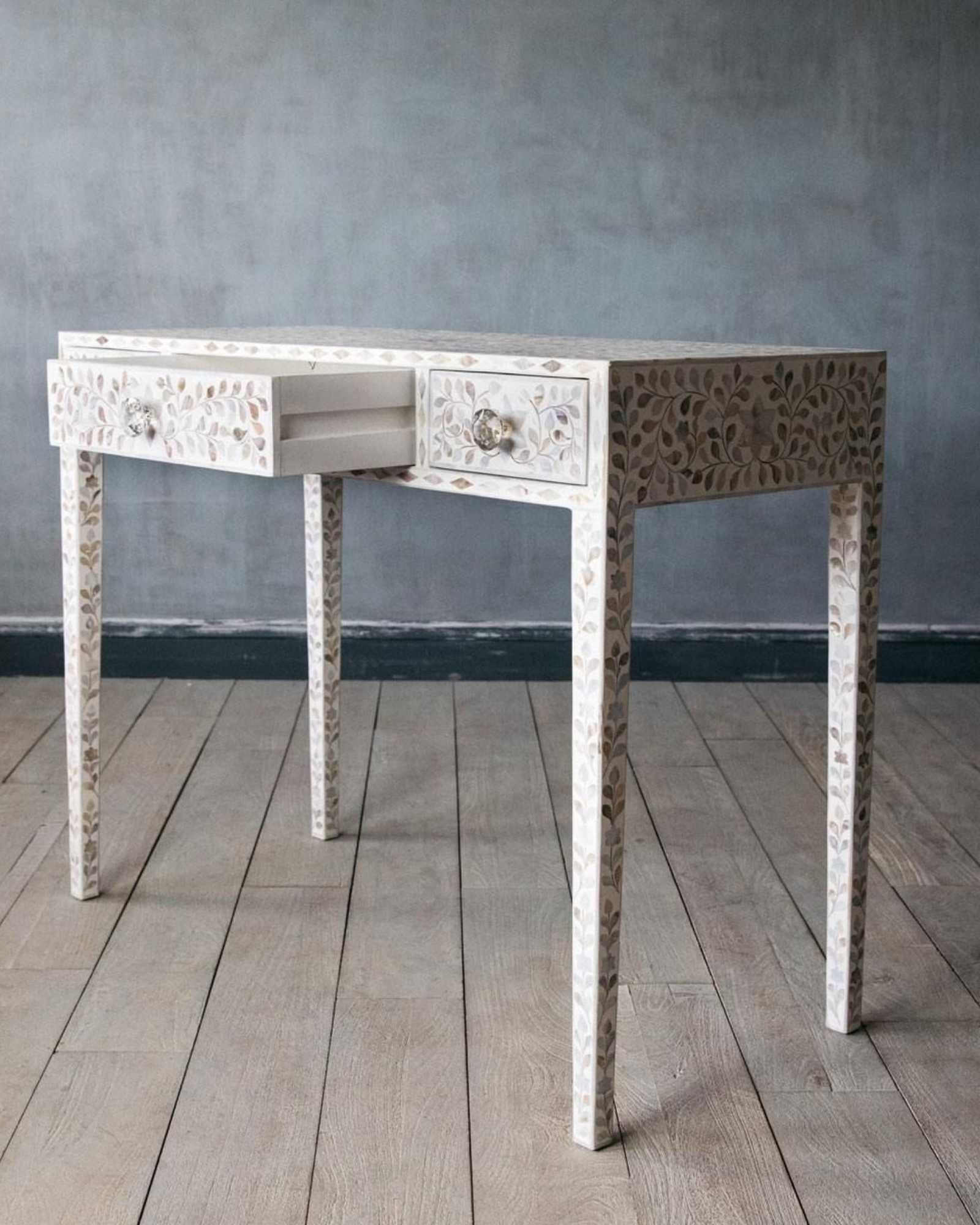Iris Dresser Console & Stool - White Mother of Pearl - Tabeer Homes