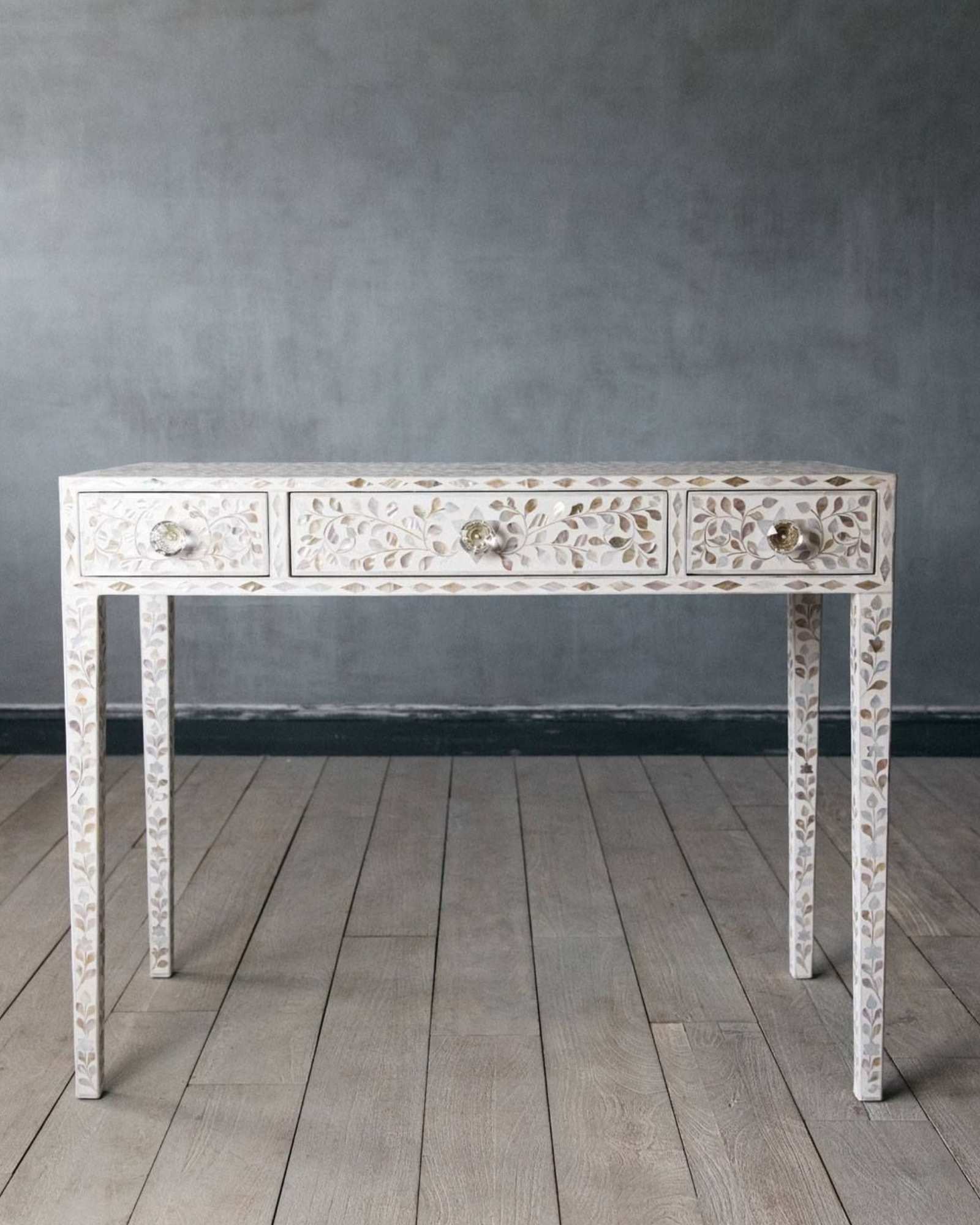Iris Dresser Console & Stool - White Mother of Pearl - Tabeer Homes