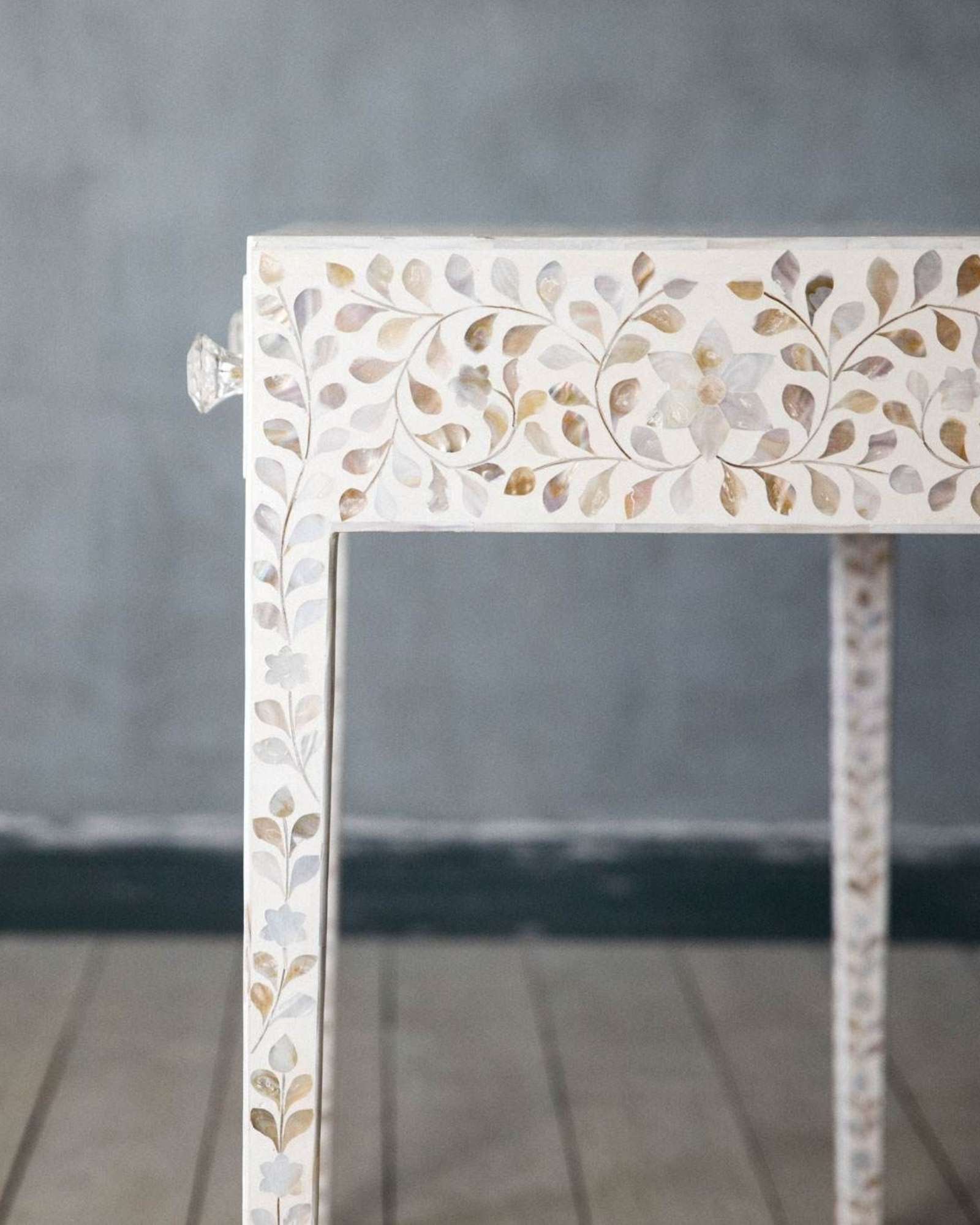 Iris Dresser Console & Stool - White Mother of Pearl - Tabeer Homes