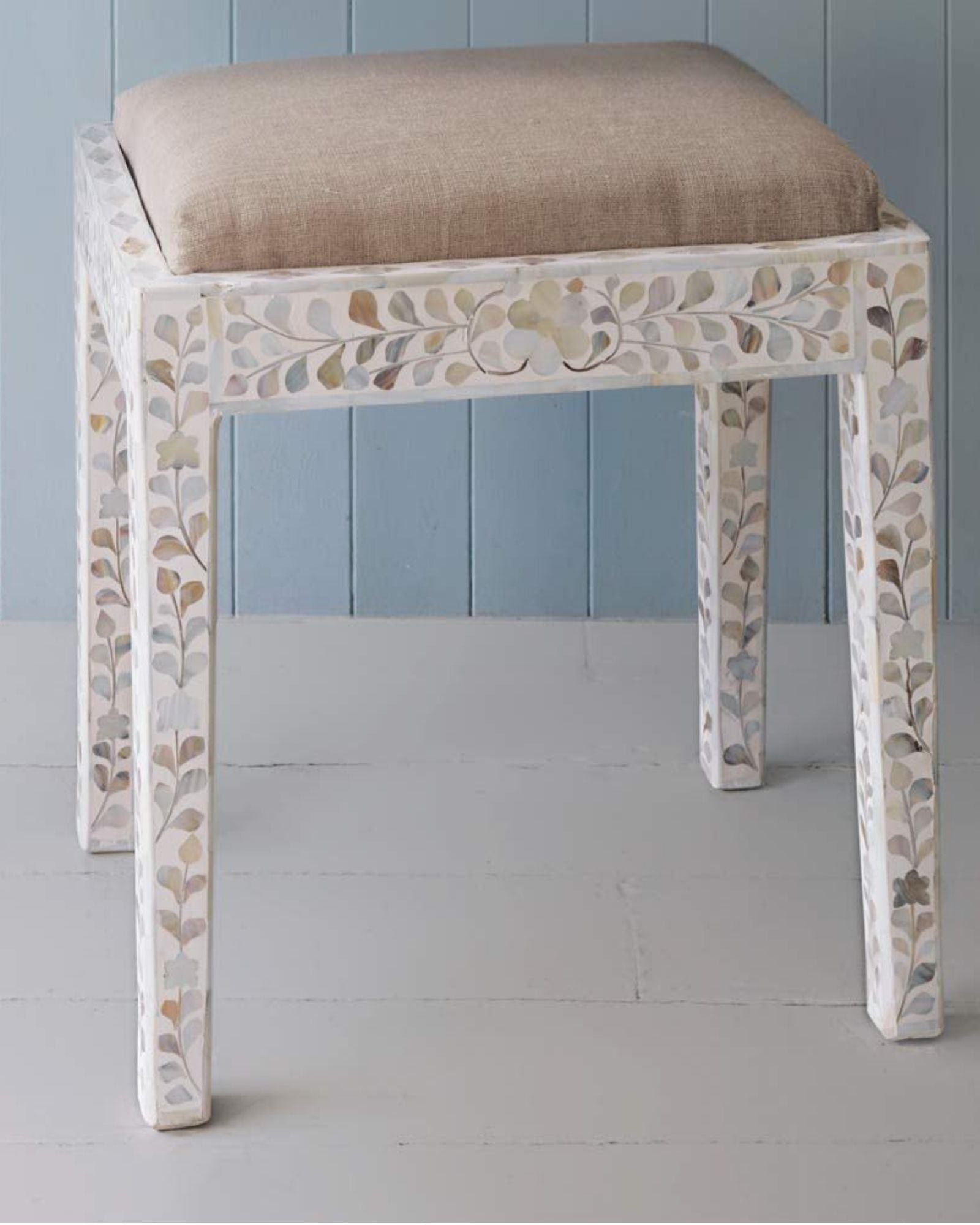 Iris Dresser Console & Stool - White Mother of Pearl - Tabeer Homes