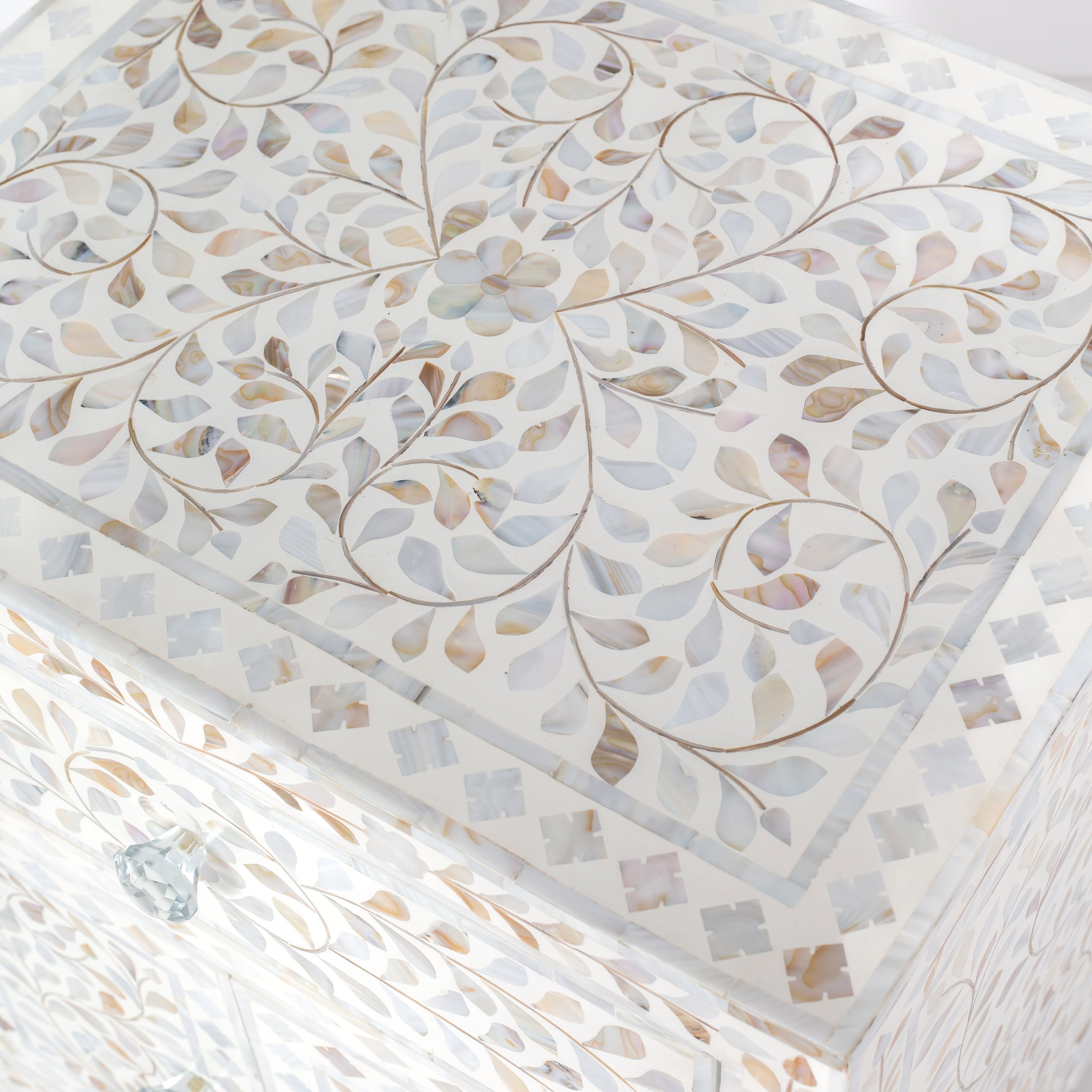 iris side drawer in white mother of pearl