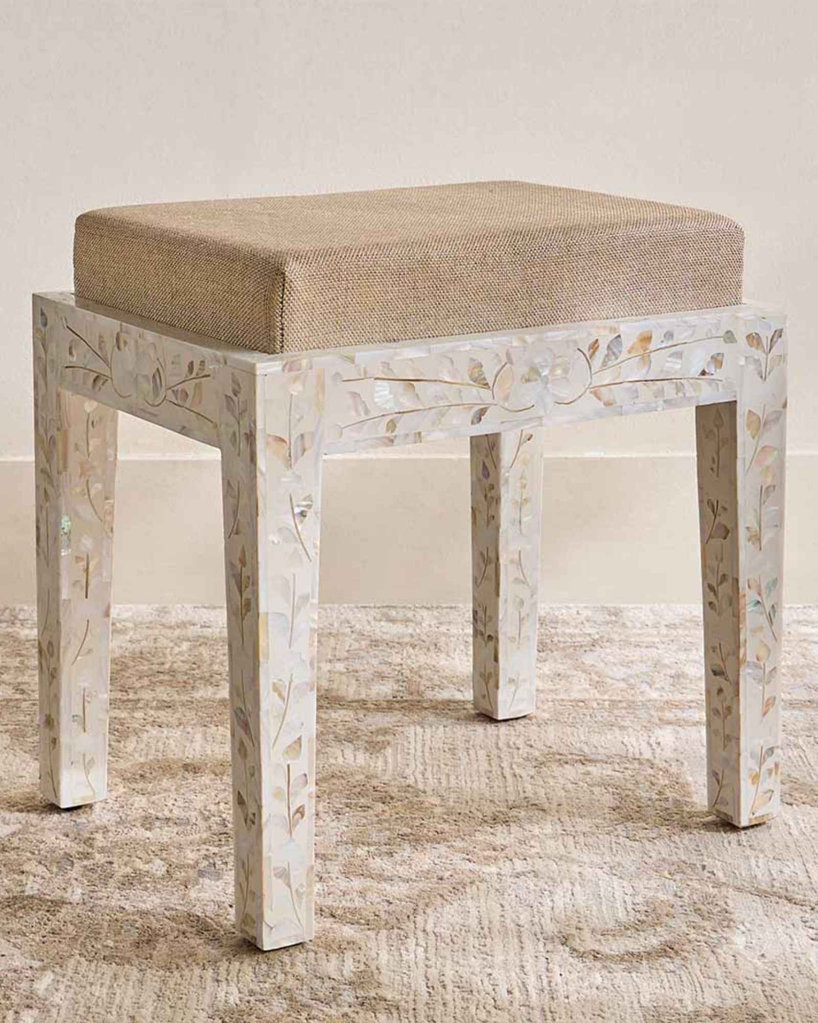 Iris Dresser Console & Stool - White Mother of Pearl - Tabeer Homes