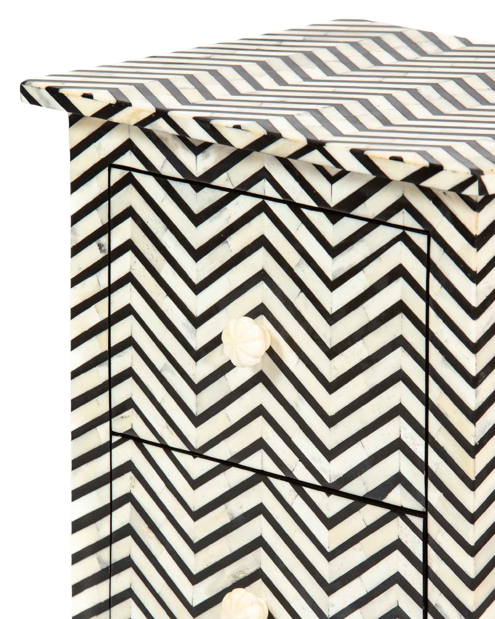 Isra Side Drawer - Black & White Bone Inlay - Tabeer Homes.
