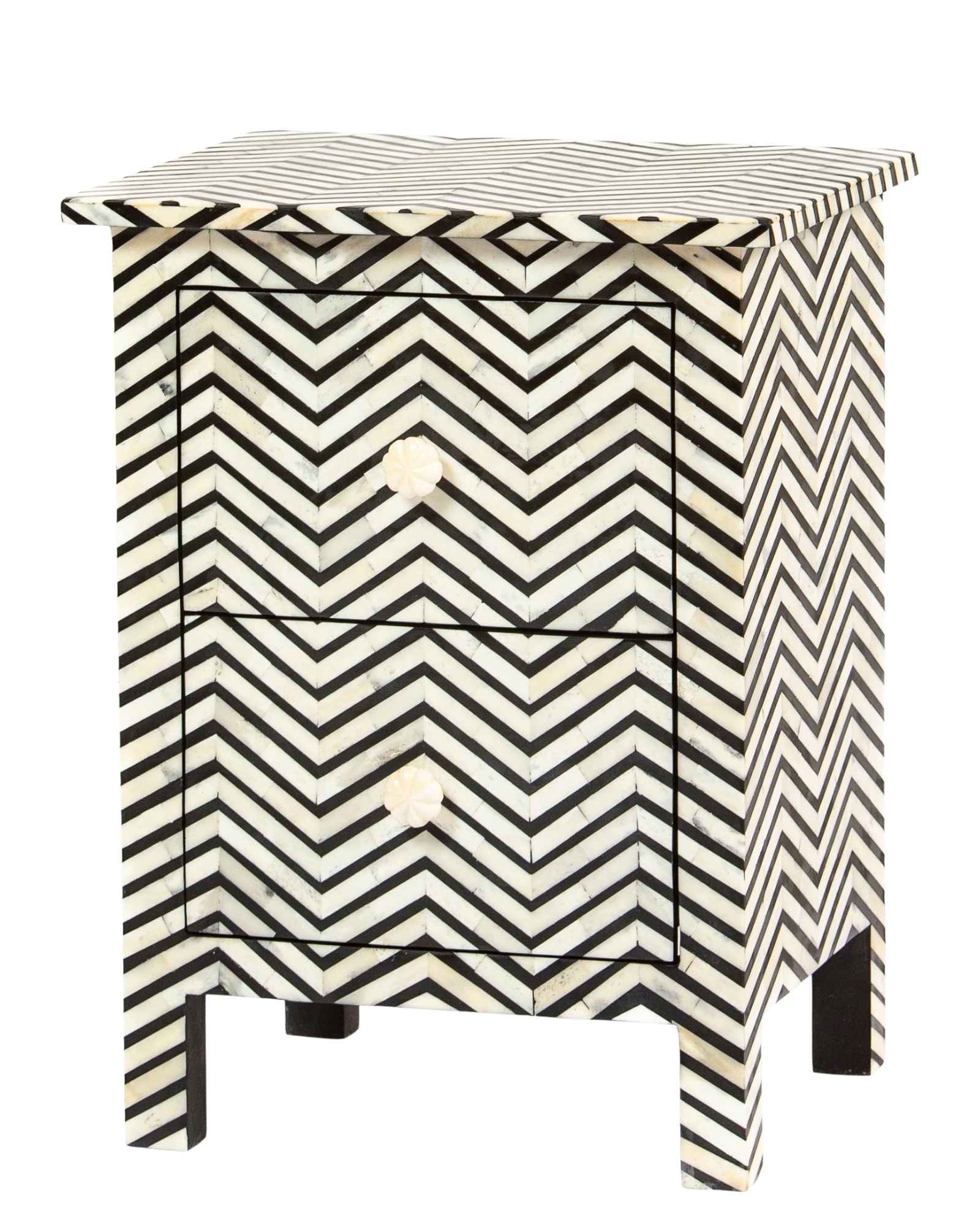 Isra Side Drawer - Black & White Bone Inlay - Tabeer Homes.