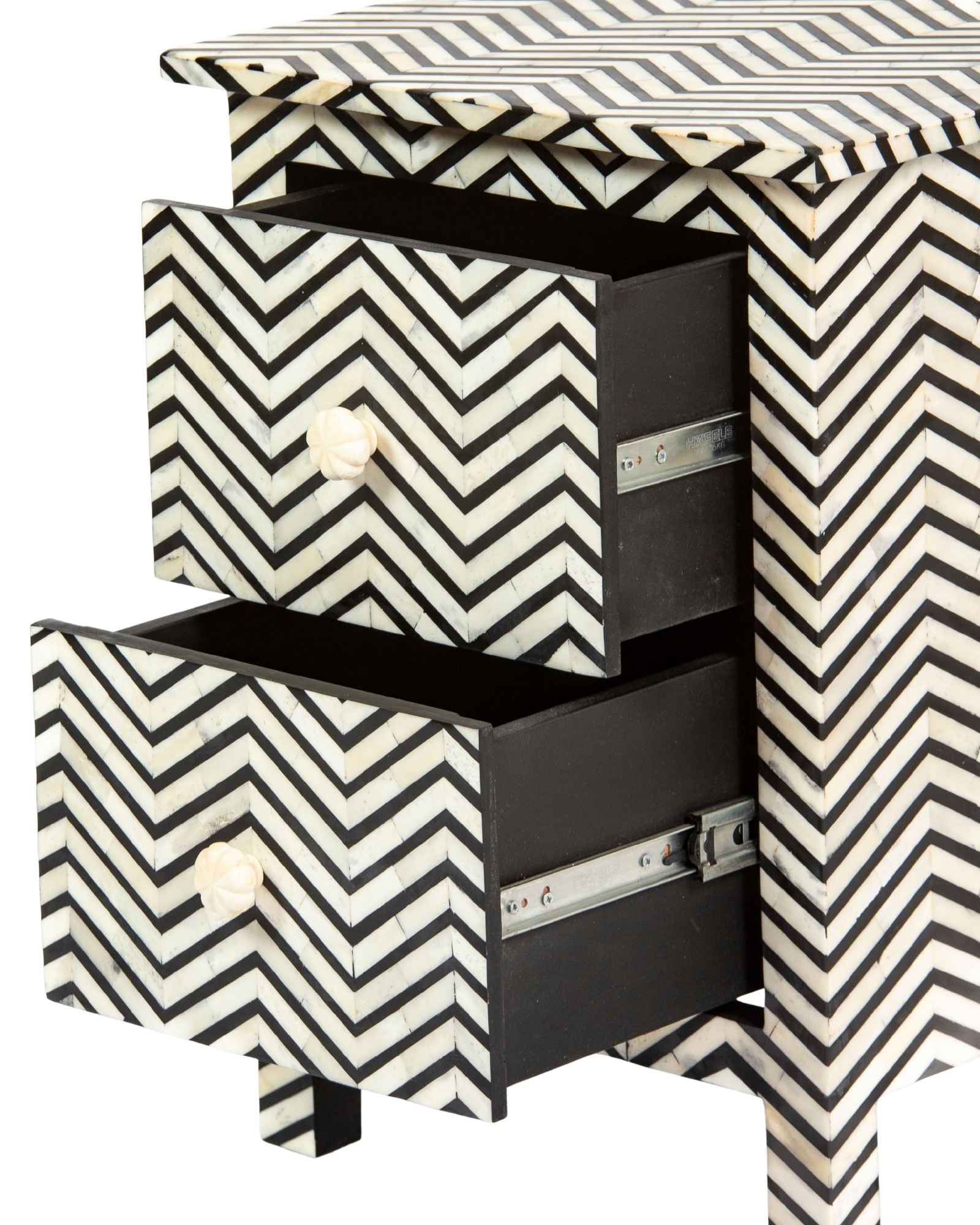 Isra Side Drawer - Black & White Bone Inlay - Tabeer Homes.