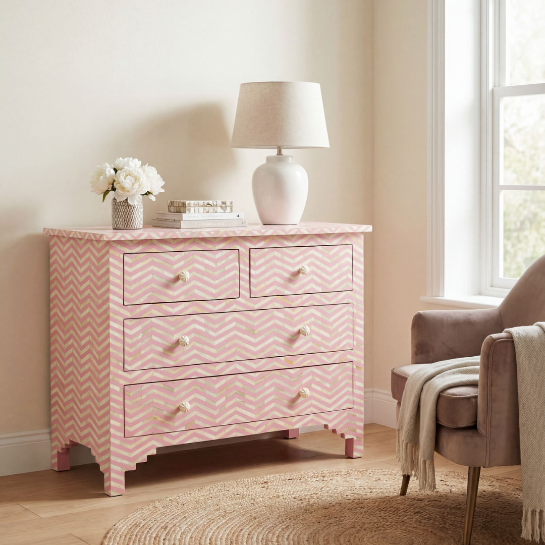 Isra Chest of Drawers - Pink Bone Inlay - Tabeer Homes