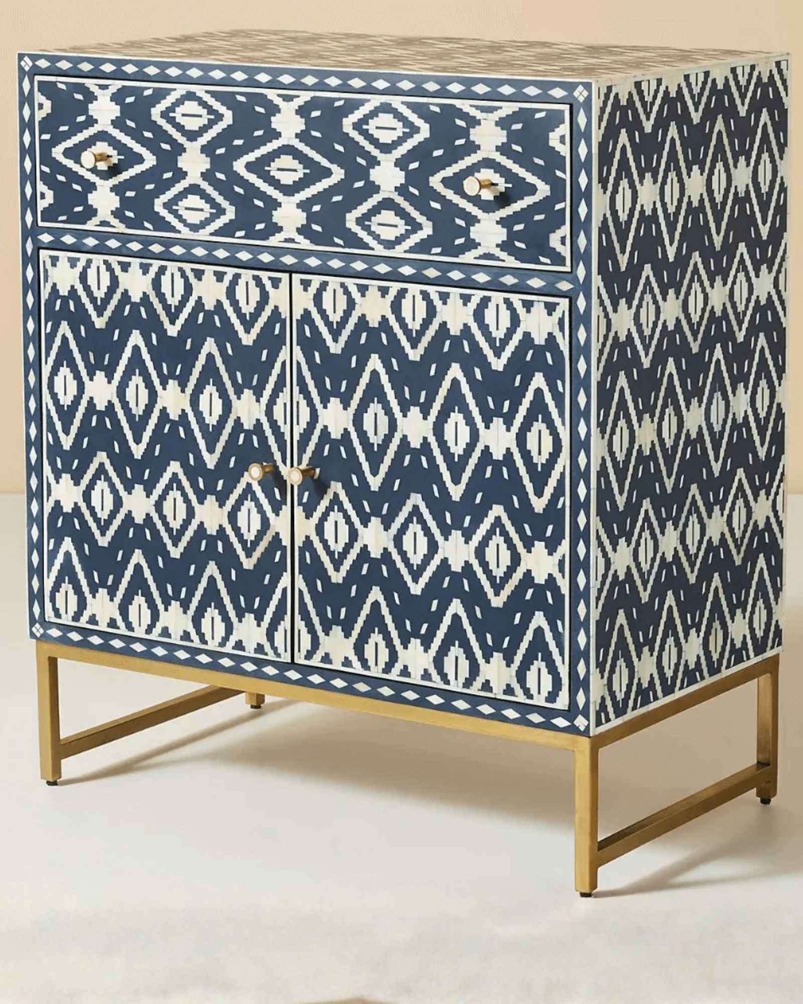 Jade Cabinet - Blue & White Bone Inlay - Tabeer Homes