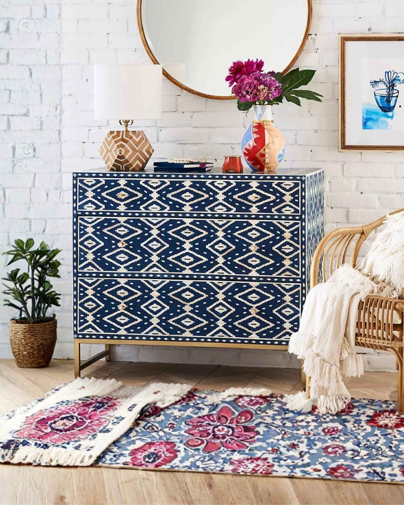 Blue & White Bone Inlay Chest of Drawers in Dubai