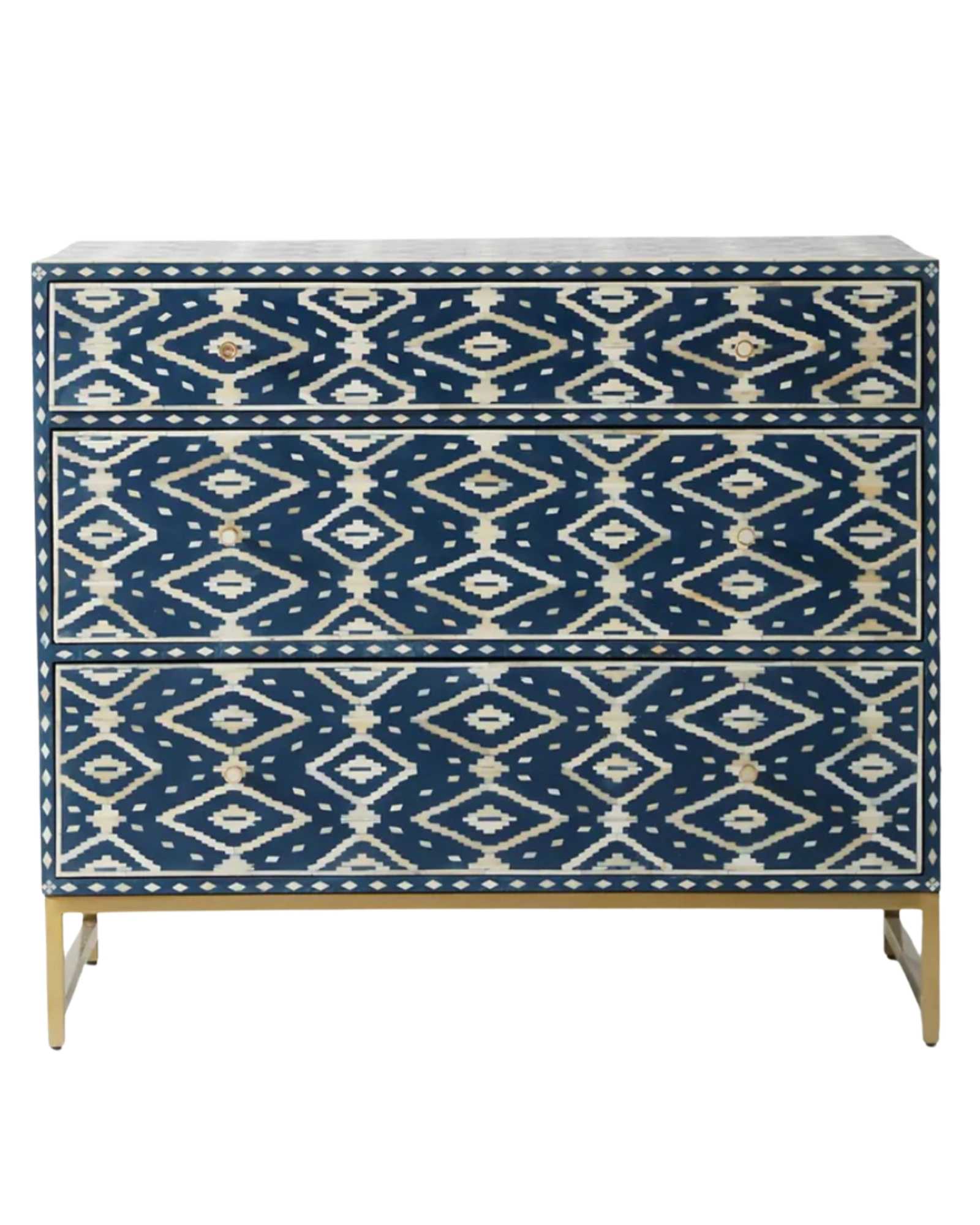 Jade Chest of Drawers - Blue and White Bone Inlay - Tabeer Homes