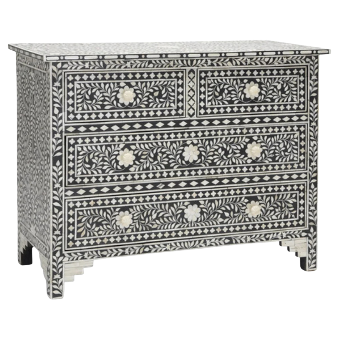 Jade Chest of Drawers - Black Bone Inlay - Tabeer Homes