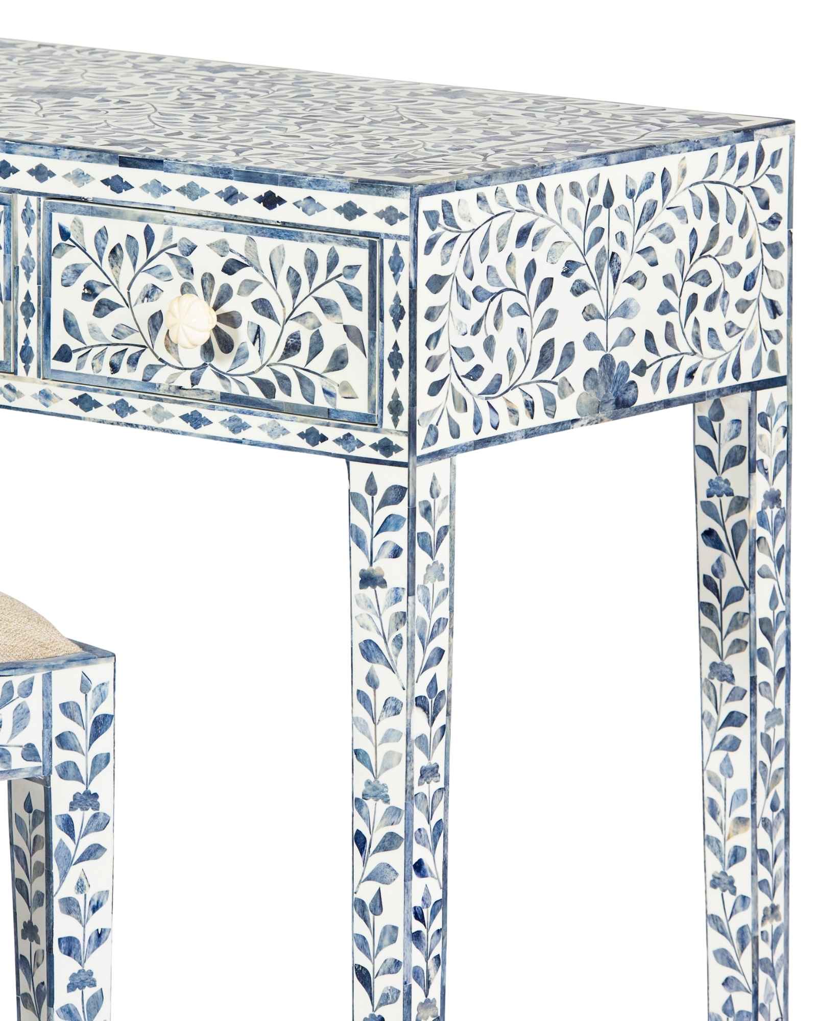 Jade Dresser Console & Stool - Blue Bone Inlay - Tabeer Homes