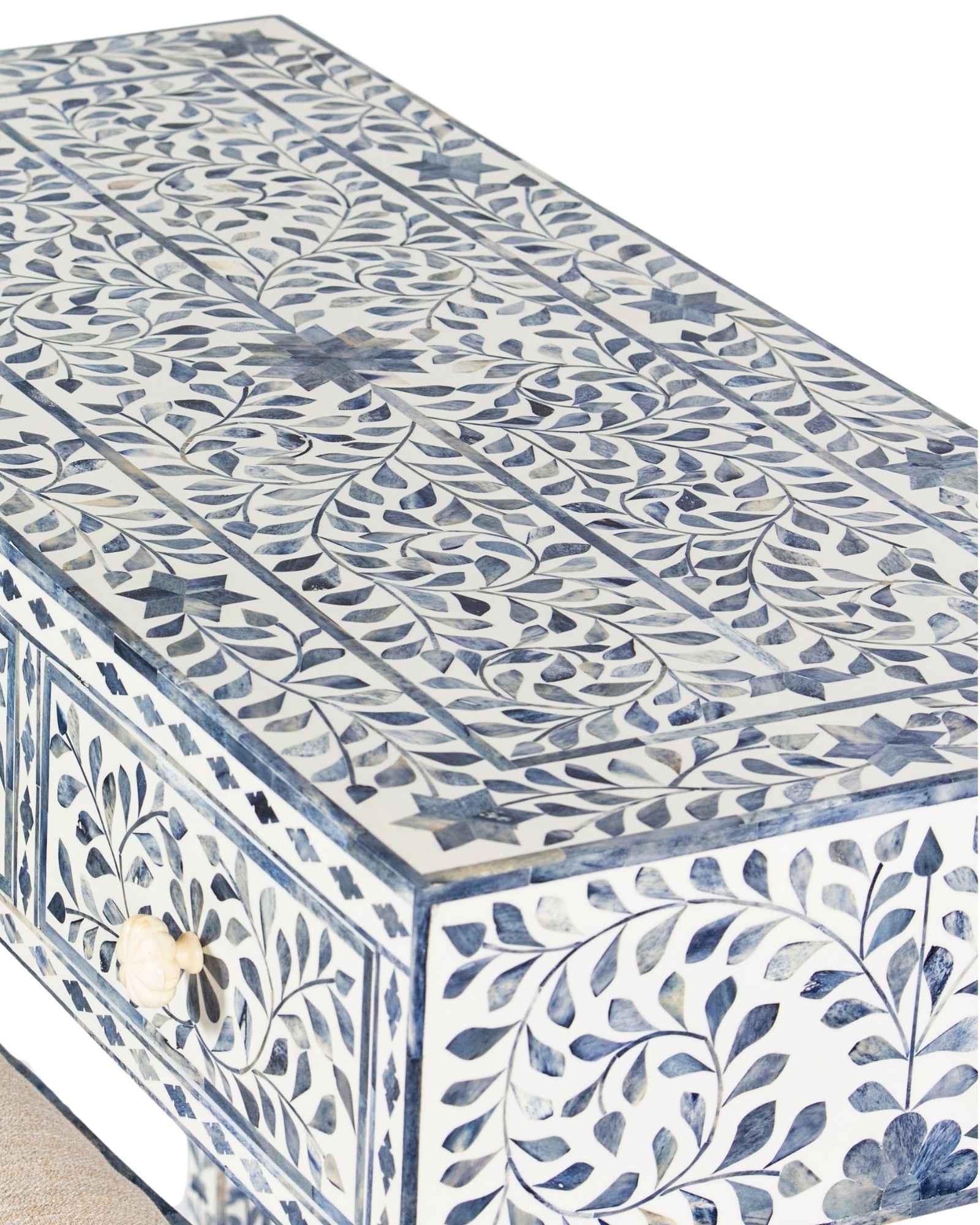 Jade Dresser Console & Stool - Blue Bone Inlay - Tabeer Homes