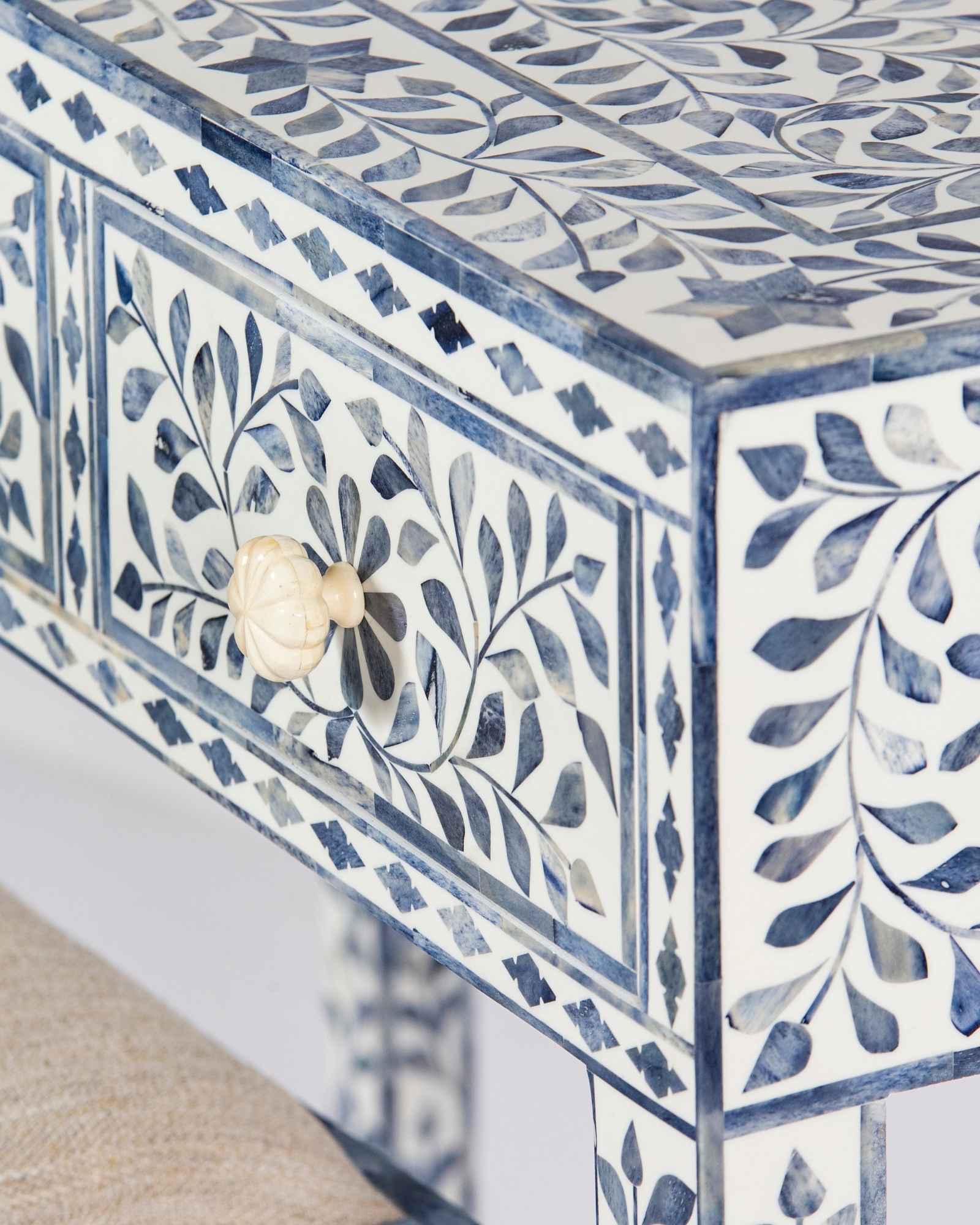 Jade Dresser Console & Stool - Blue Bone Inlay - Tabeer Homes