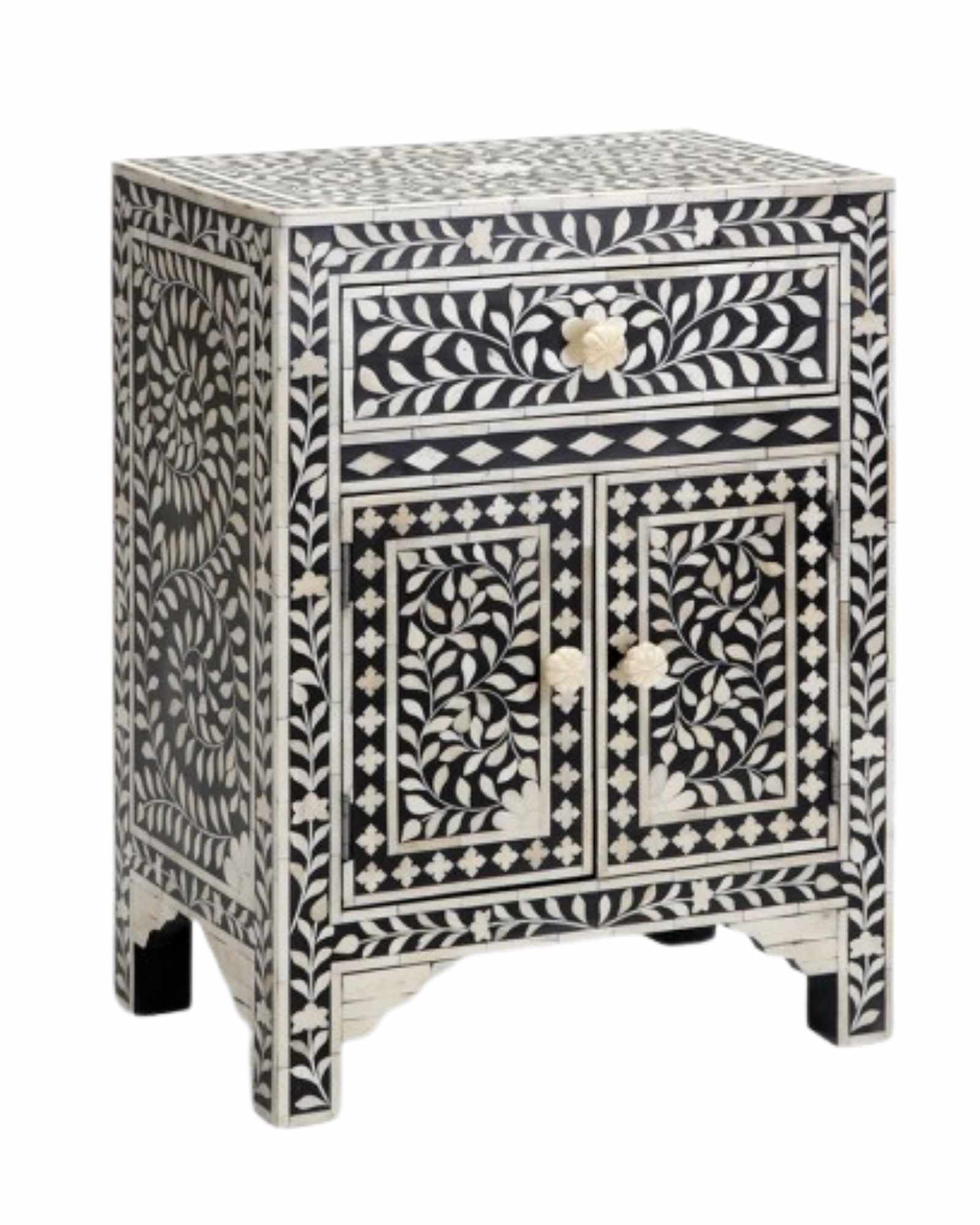 Jade Side Drawer - Black & White Bone Inlay - Tabeer Homes