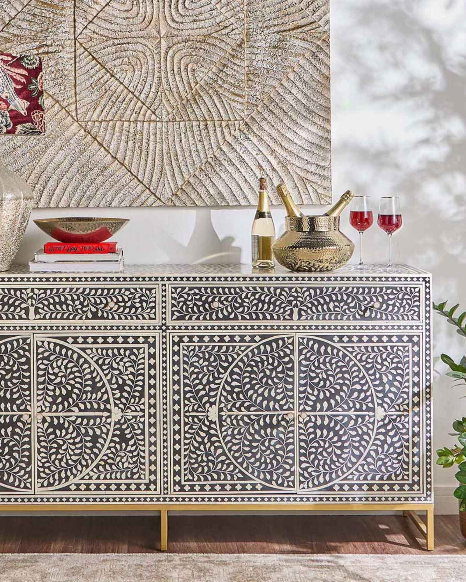 Jade Sideboard Buffet - Black Bone Inlay - Tabeer Homes