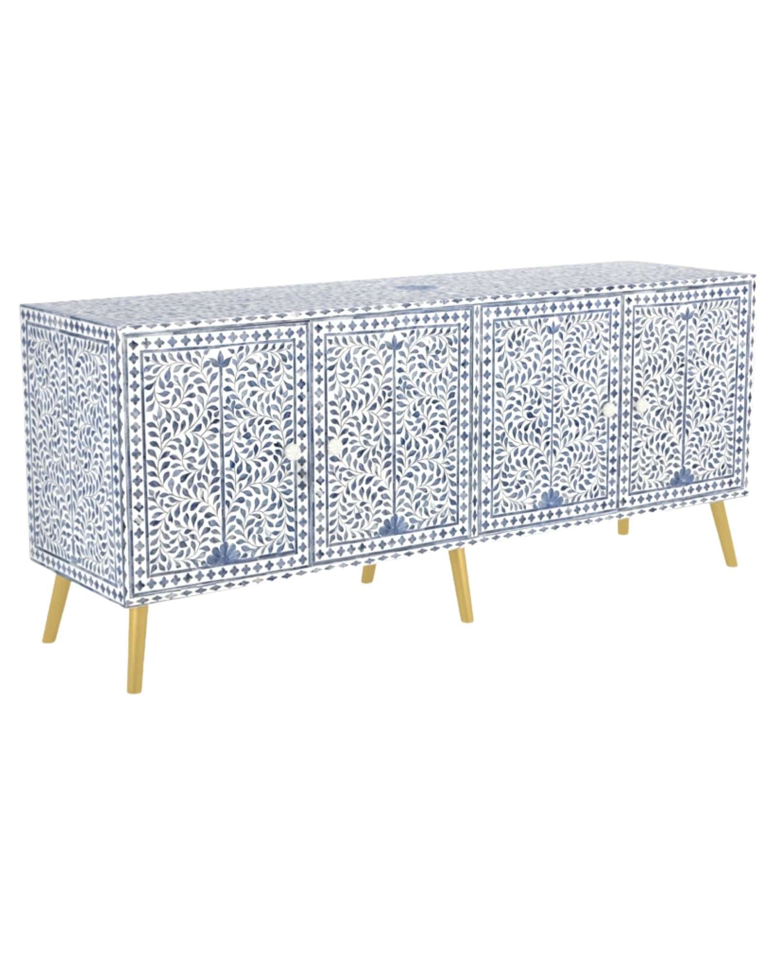 Jade TV Unit Cabinet - Blue & White Bone Inlay - Tabeer Homes