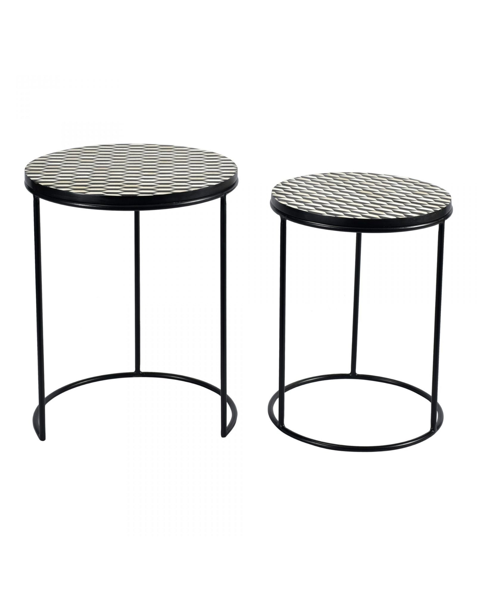 Kabir Nesting Side Table - Black & White Bone Inlay - Tabeer Homes.