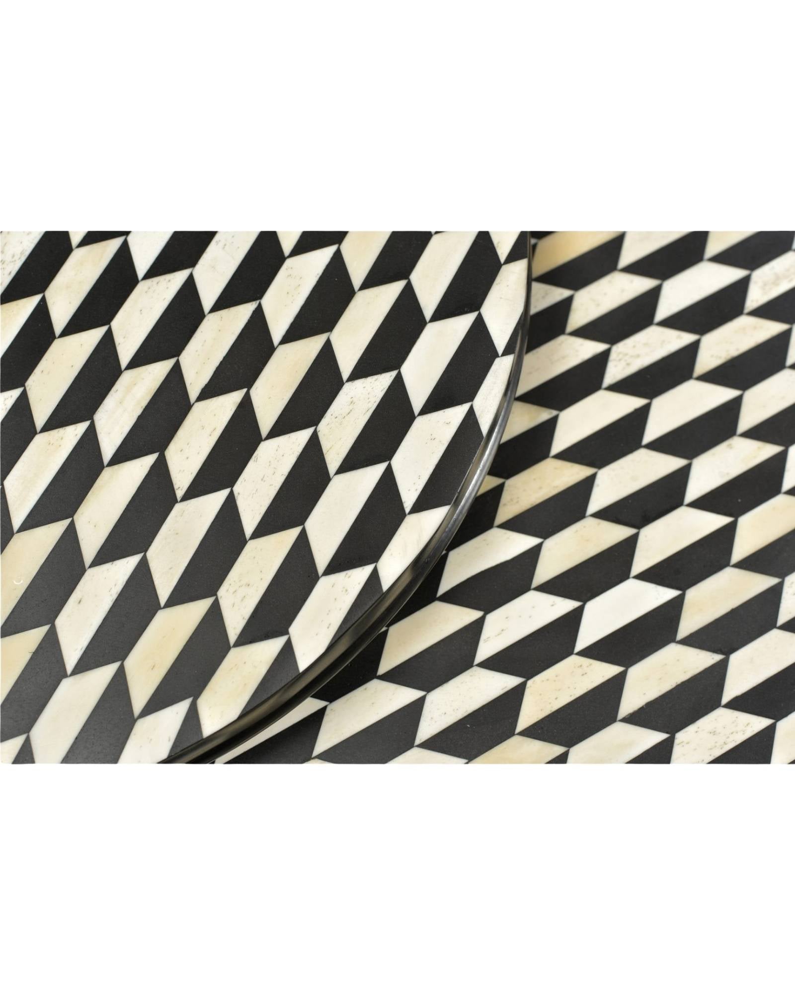 Kabir Nesting Side Table - Black & White Bone Inlay - Tabeer Homes.