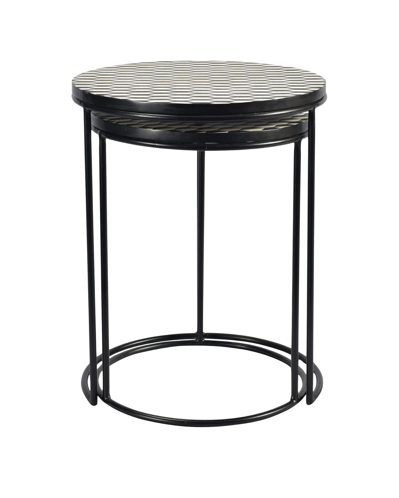 Kabir Nesting Side Table - Black & White Bone Inlay - Tabeer Homes.