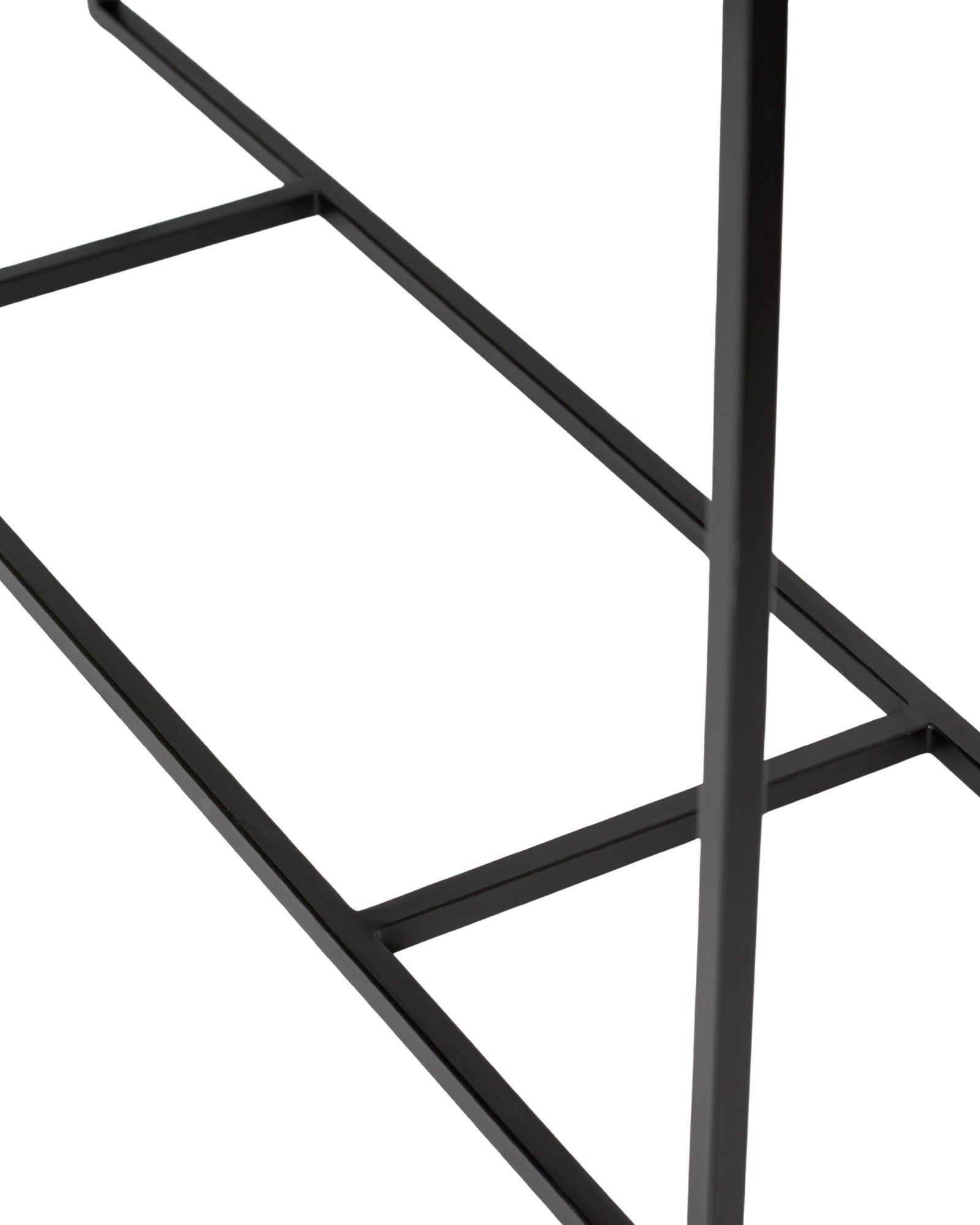 Bone inlay console table featuring geometric pattern in black and white with metal base, handcrafted furniture piece.