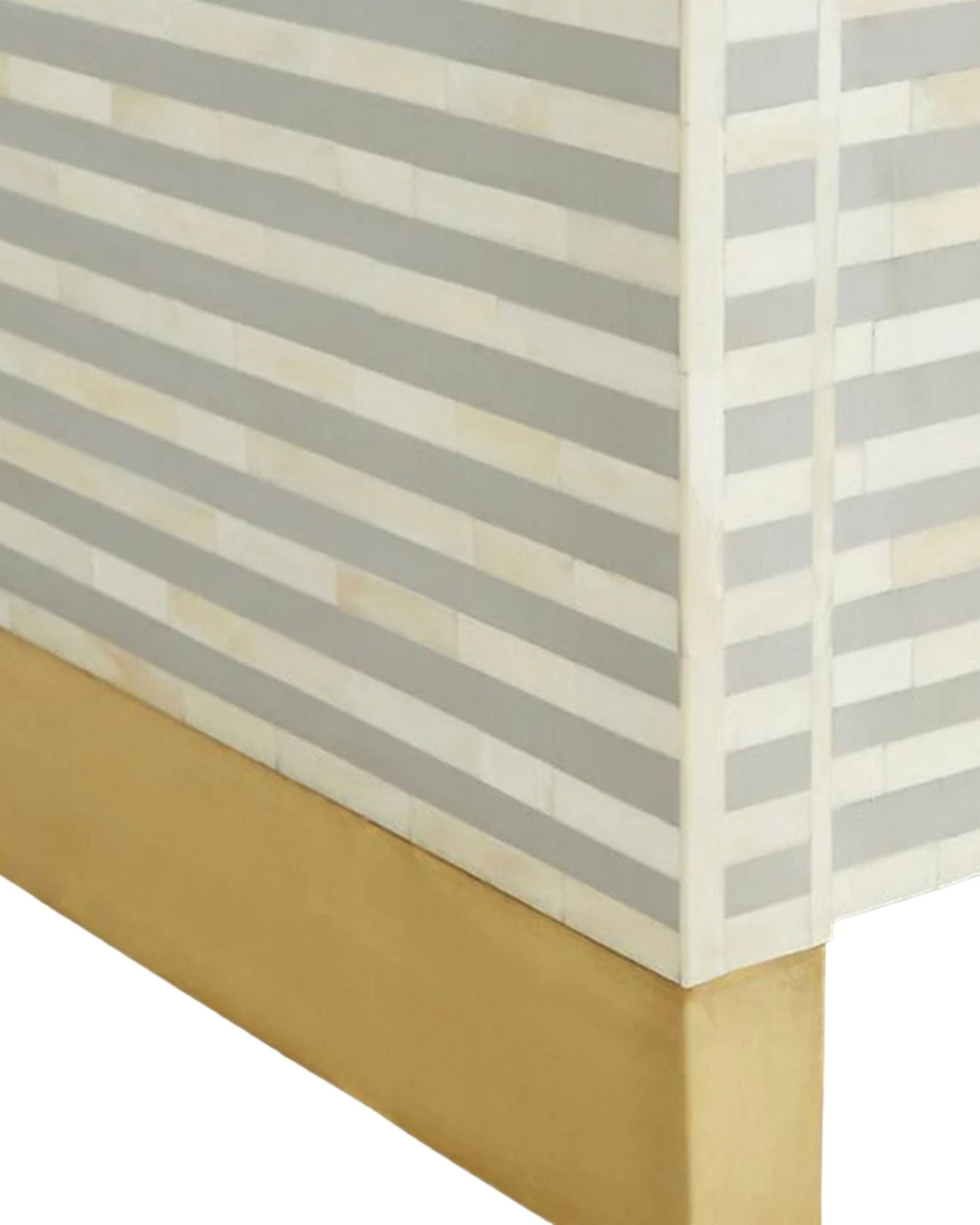 Handcrafted Pale Grey Bone Inlay Sideboard with intricate Bone Inlay, featuring striped pattern and sleek metal legs. A luxurious storage solution for any space.