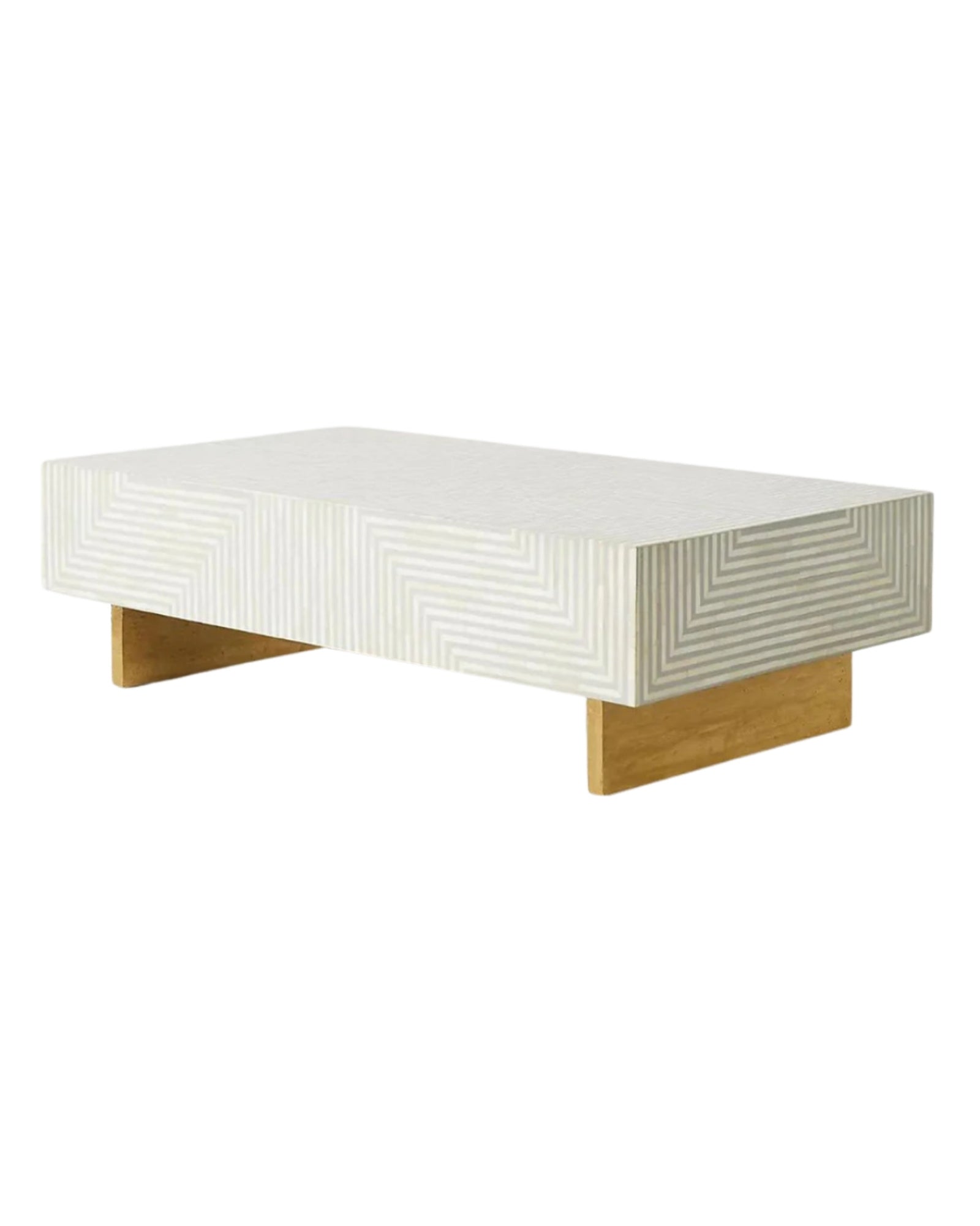 Rectangular grey striped bone inlay coffee table with a sleek design.