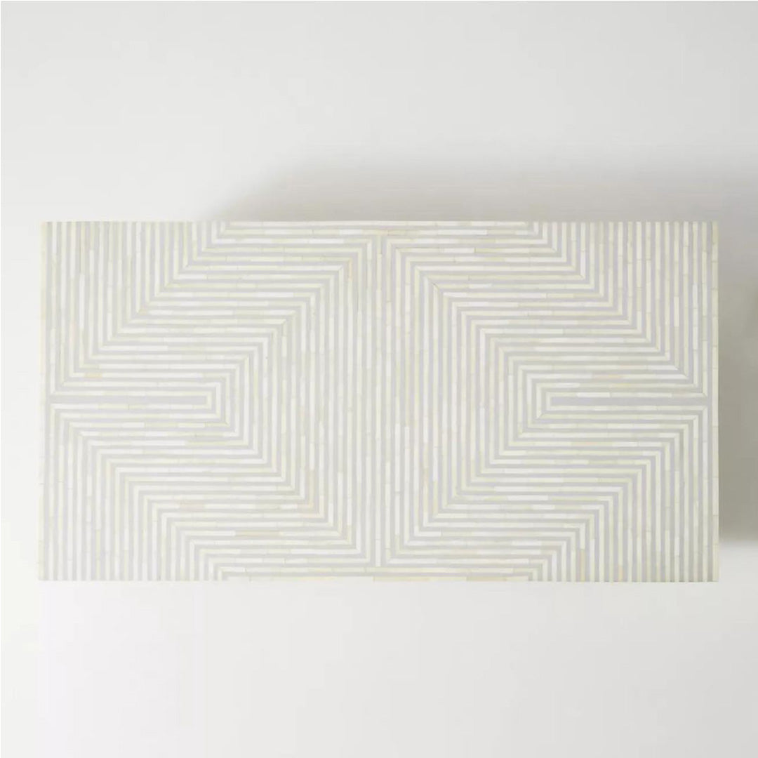 Rectangular grey striped bone inlay coffee table with a sleek design. A stylish and functional addition to modern interiors.