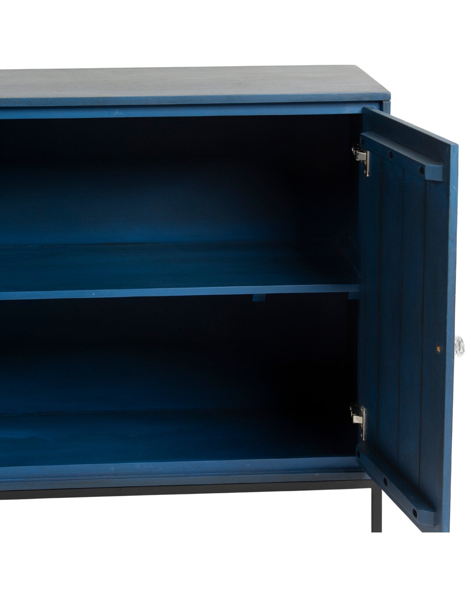 Mother of pearl inlay cabinet featuring intricate floral vine pattern in blue and white, handcrafted furniture piece.