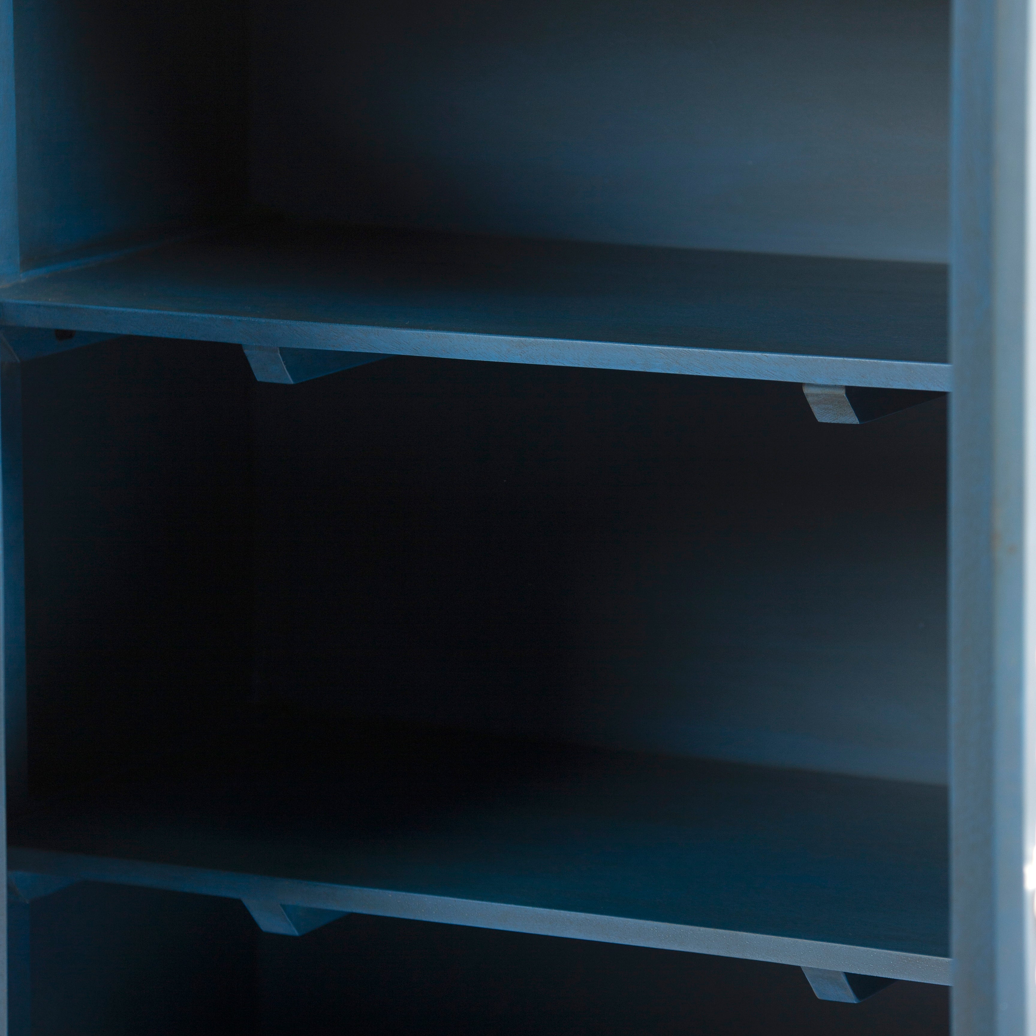 Mother of pearl inlay cabinet featuring intricate floral vine pattern in blue and white, handcrafted furniture piece