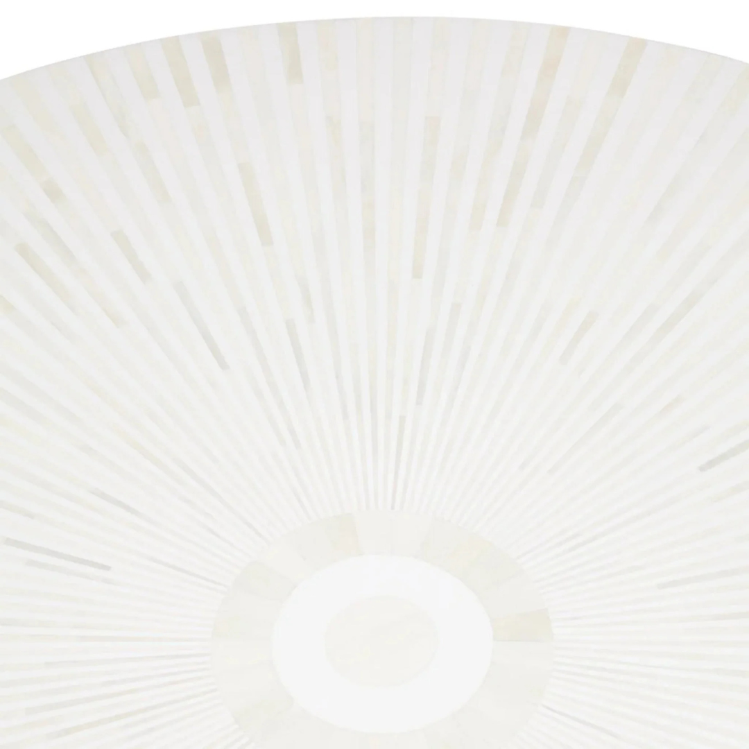 Manzil Coffee Table in black bone inlay with golden base, handcrafted with bold striped design, size 100x100x45 cm.