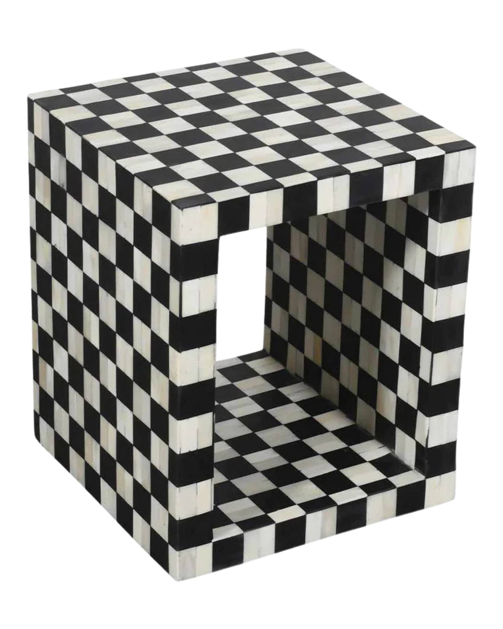 Maze Side Table - Black Bone Inlay - Tabeer Homes